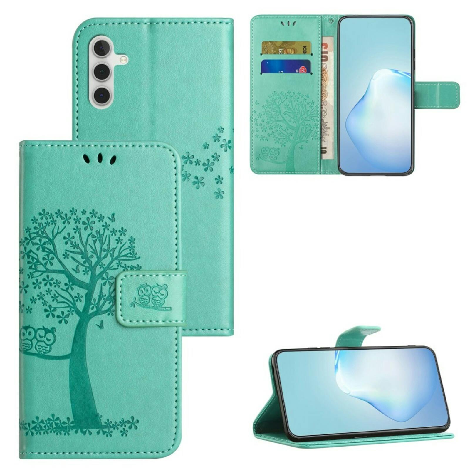 Comfycase Samsung Galaxy A55 Bookcase Hoesje Uiltjes Groen