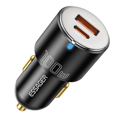 Essager Super Fast Charge 100W Autolader USB-C en USB-A Zwart