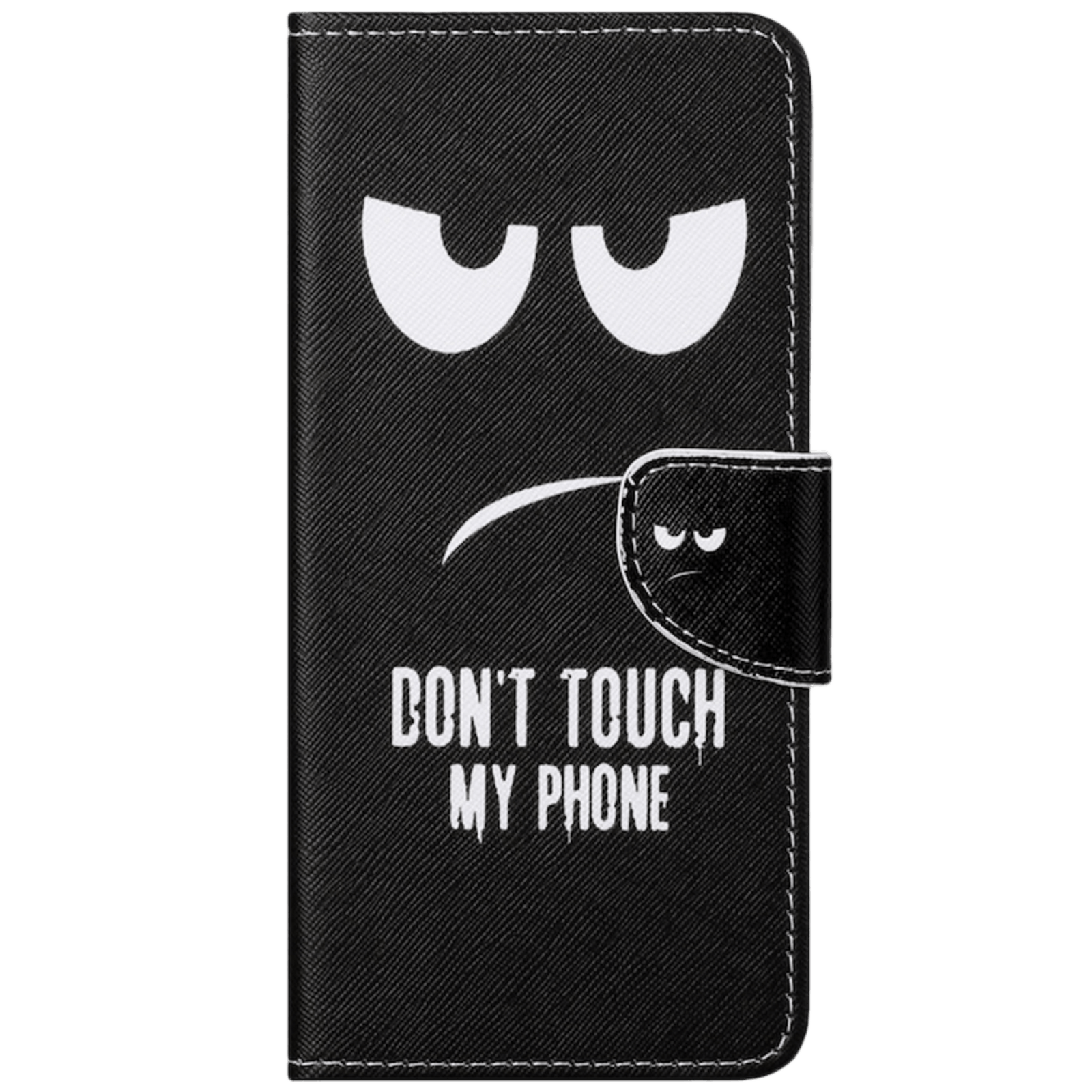 Comfycase Samsung Galaxy don't touch my bookcase telefoonhoesje Zwart
