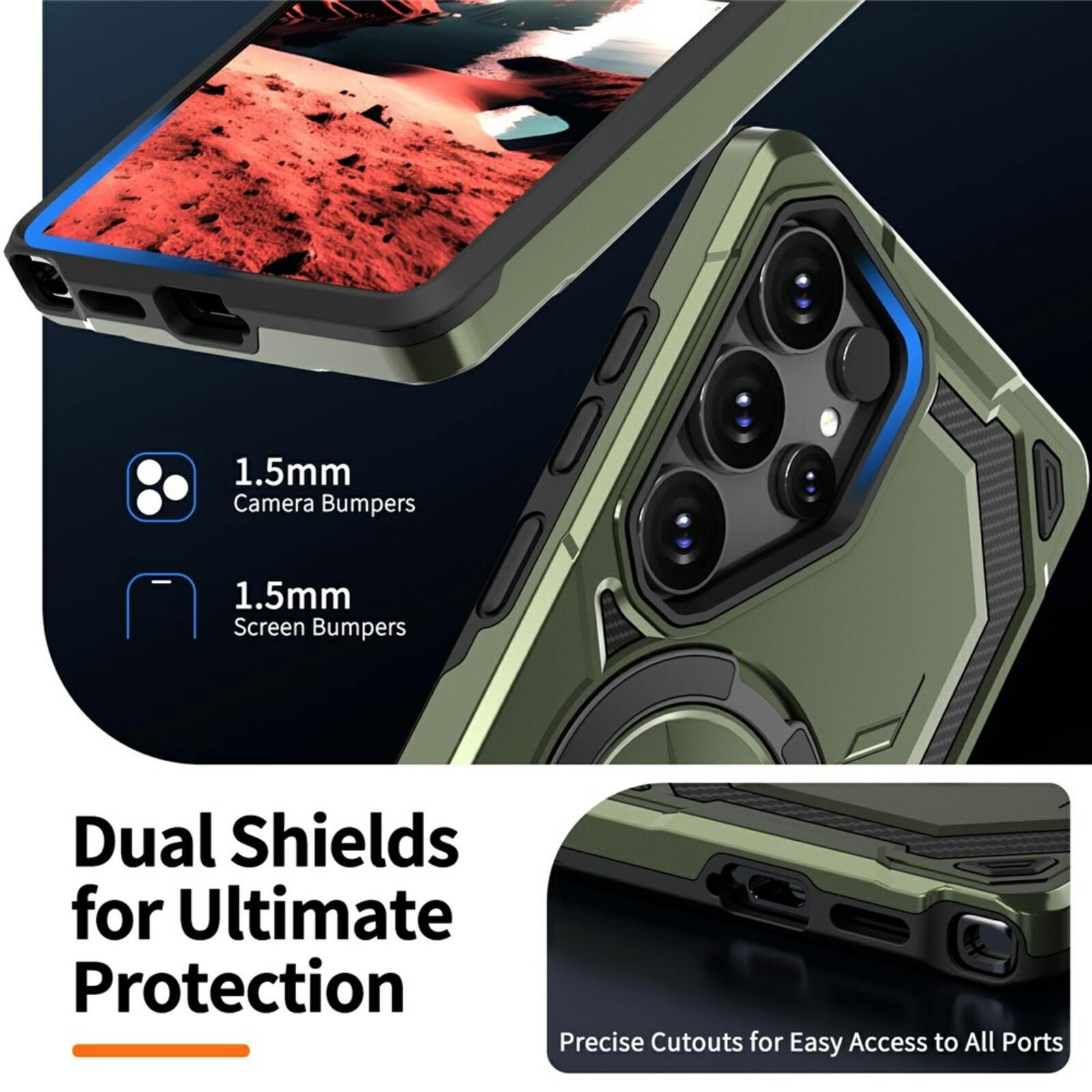 CaseBody Samsung Galaxy S26 Ultra Magnetic Kickstand Ring Hoesje Groen