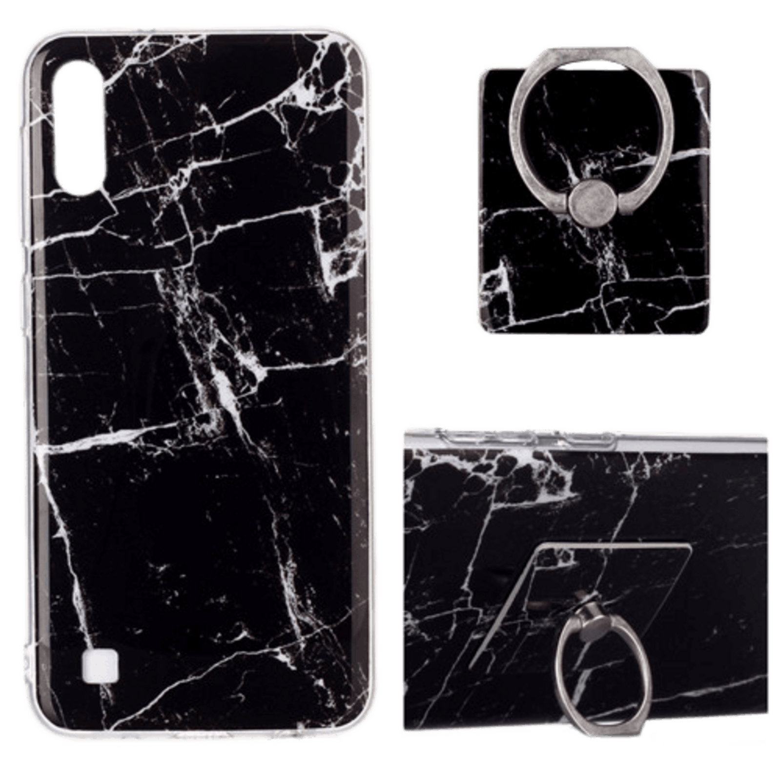 CaseBody Samsung Galaxy A10 Marble Case III met Ringhouder Zwart