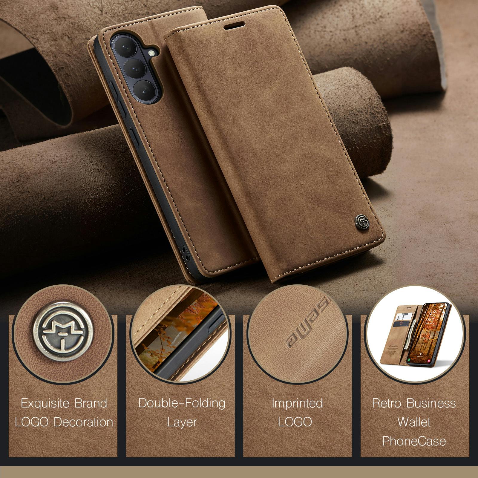 Caseme Samsung Galaxy S26 Business Bookcase Hoesje Bruin