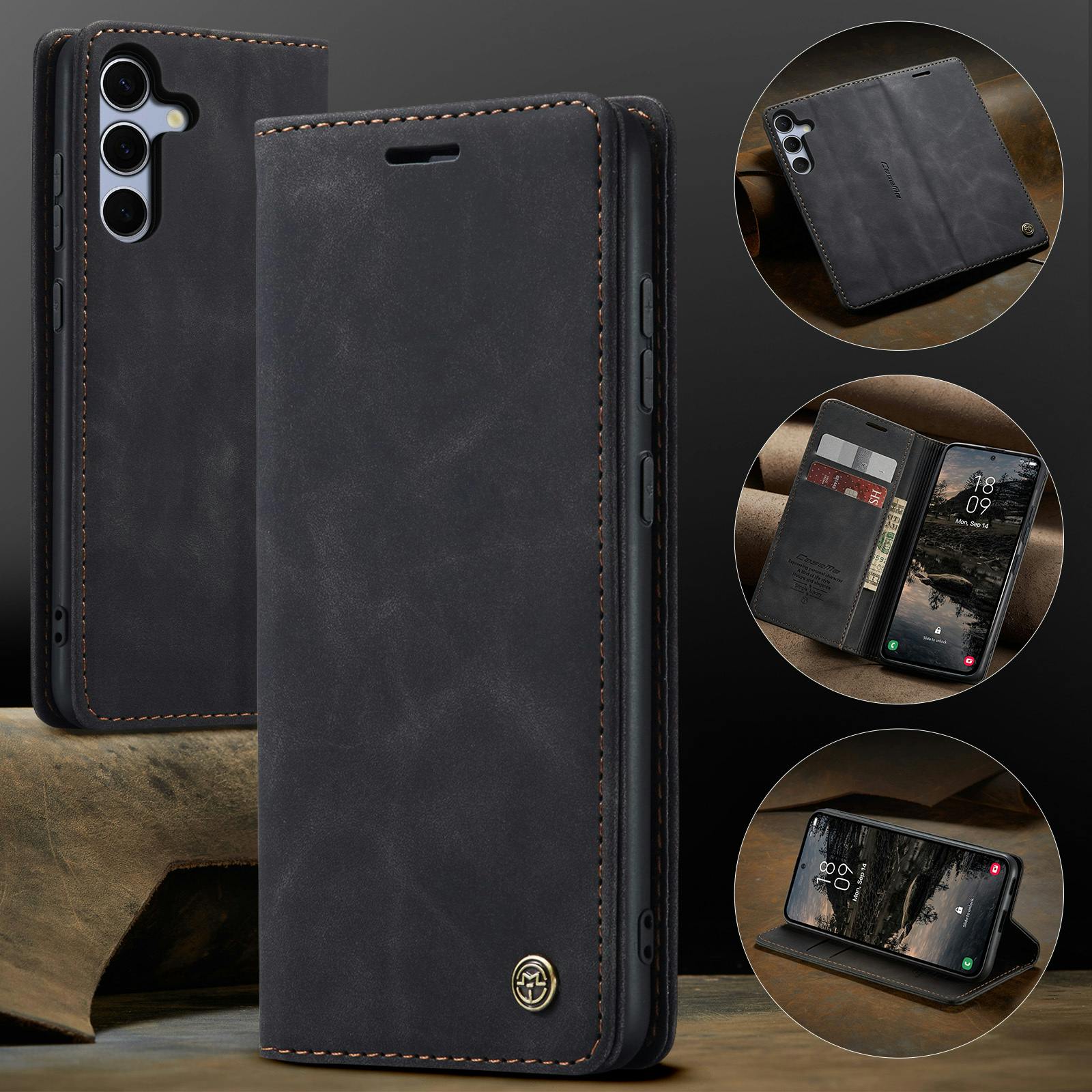 Caseme Samsung Galaxy S25 FE Business Bookcase Hoesje Zwart