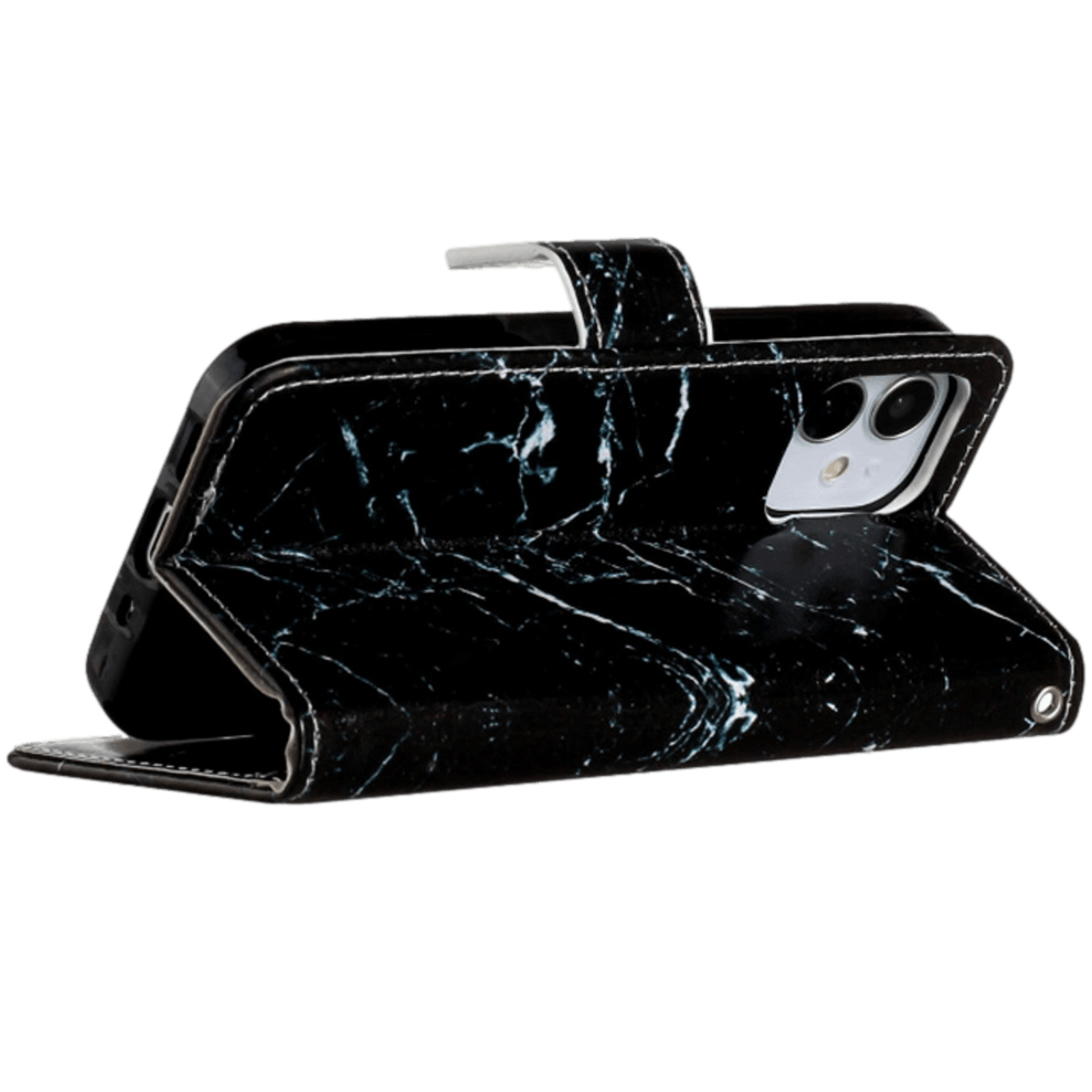 Comfycase iPhone 12 (Pro) Bookcase Hoesje Zwart Marmer