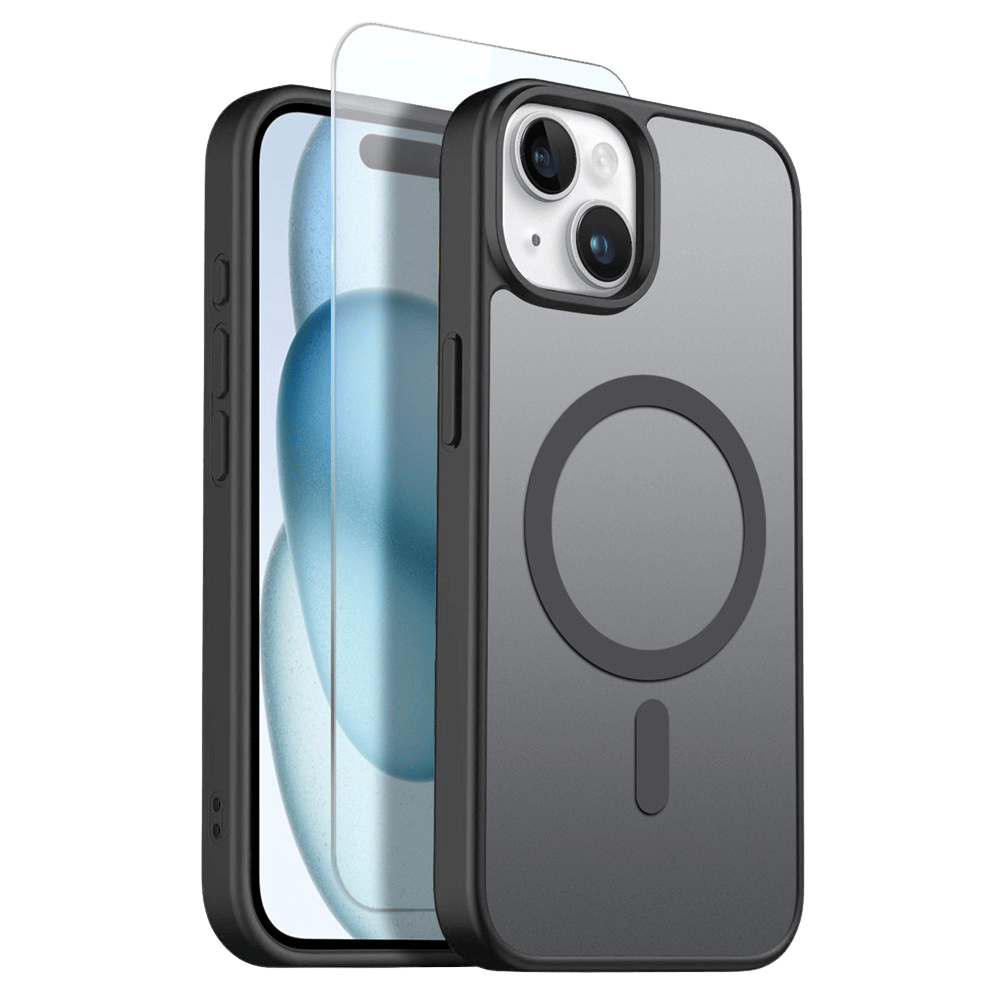 Northjo 2-in-1 iPhone 15 Hoesje – Shockproof, MagSafe + Screenprotector Zwart