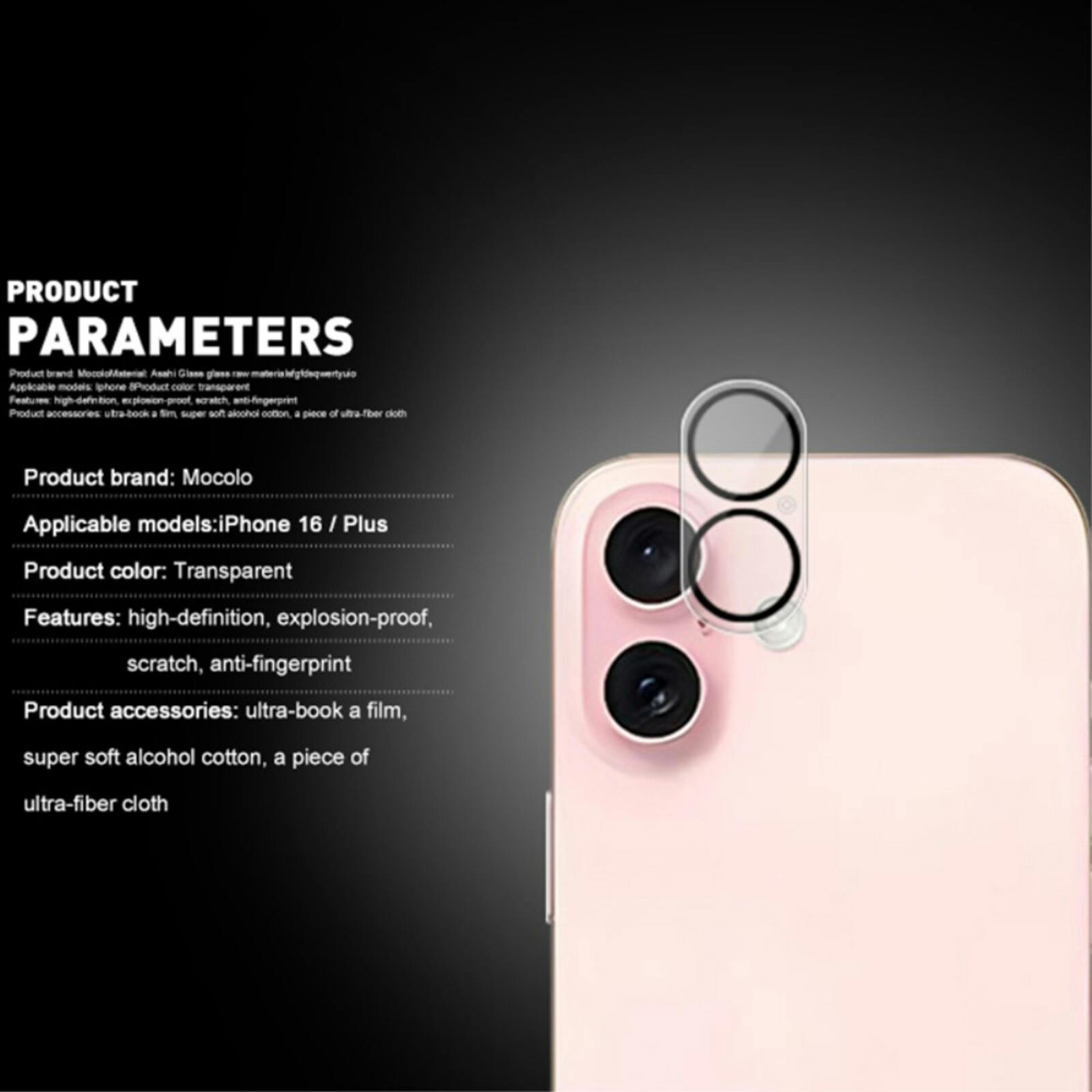 Mocaa iPhone 16 (Plus) Camera Lens Protector Transparant