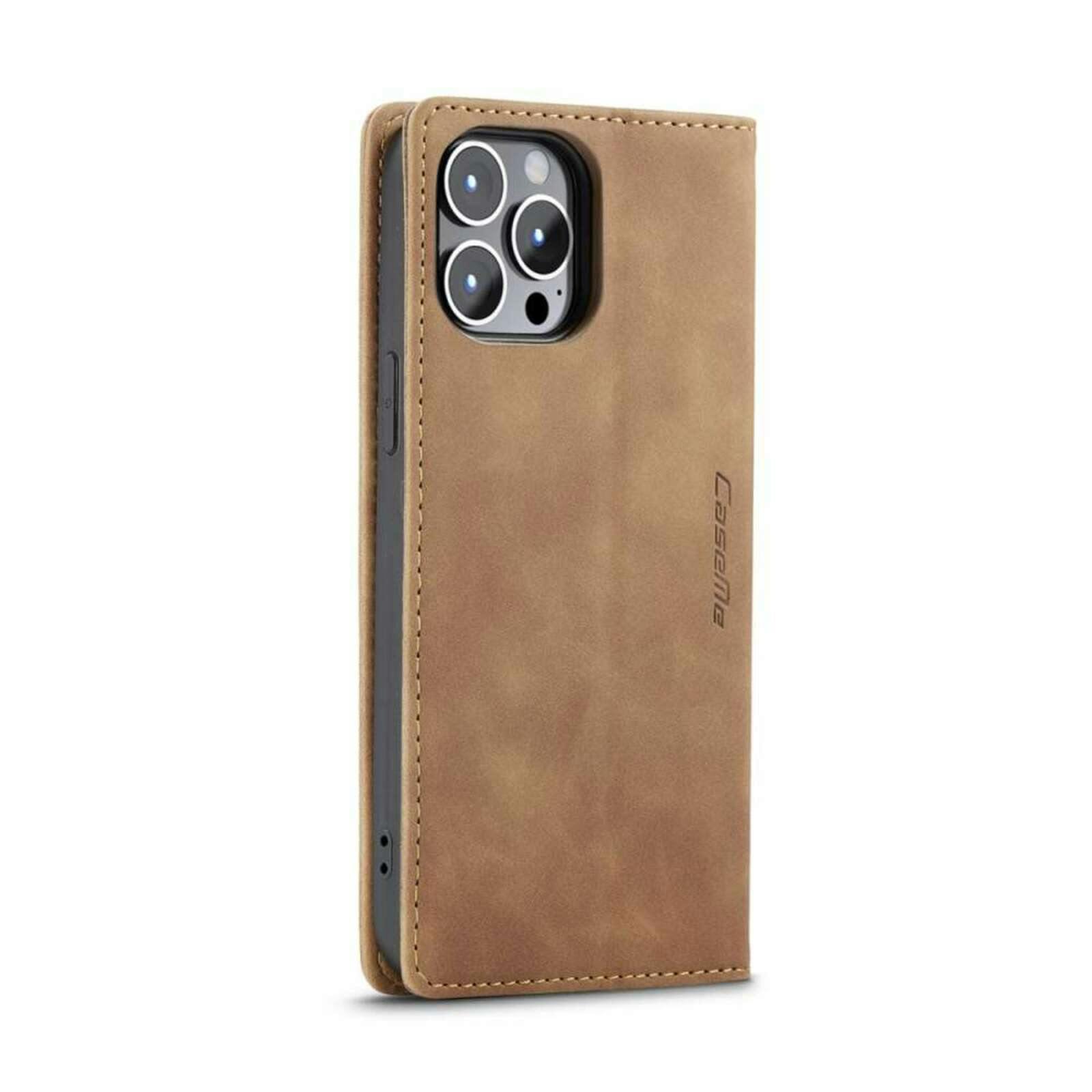 Caseme iPhone 14 Pro Retro Portemonnee Hoesje Bruin