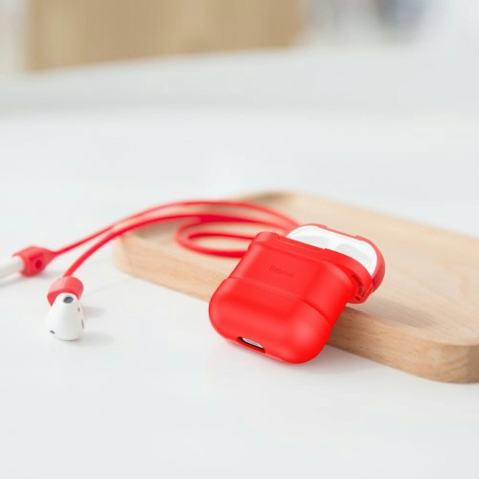 Baseus Luxe AirPods 1/2 Case met Anti-Lost Strap Rood