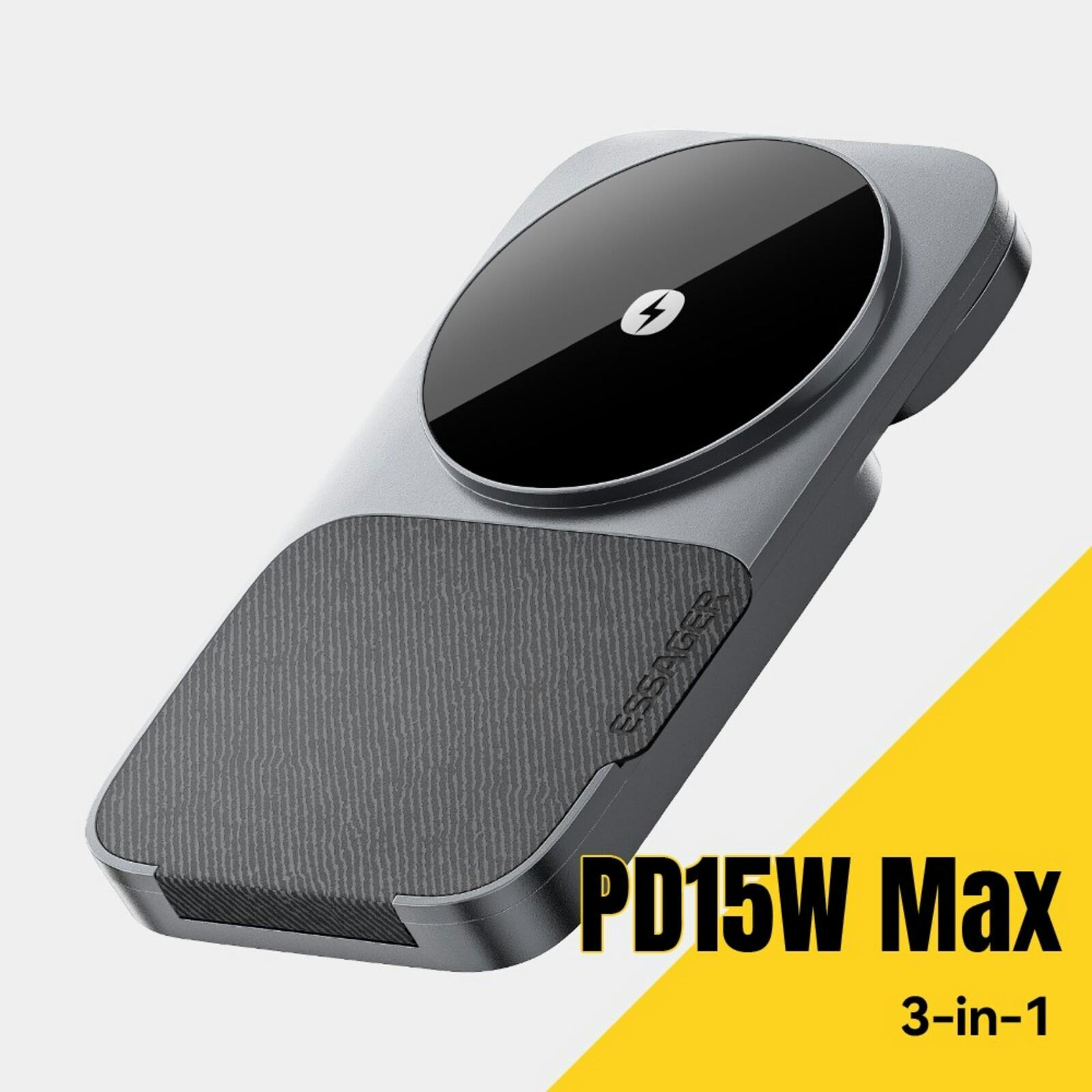 Essager 3-in-1 Opvouwbare Draadloze Oplader 15W met Standaard Grijs