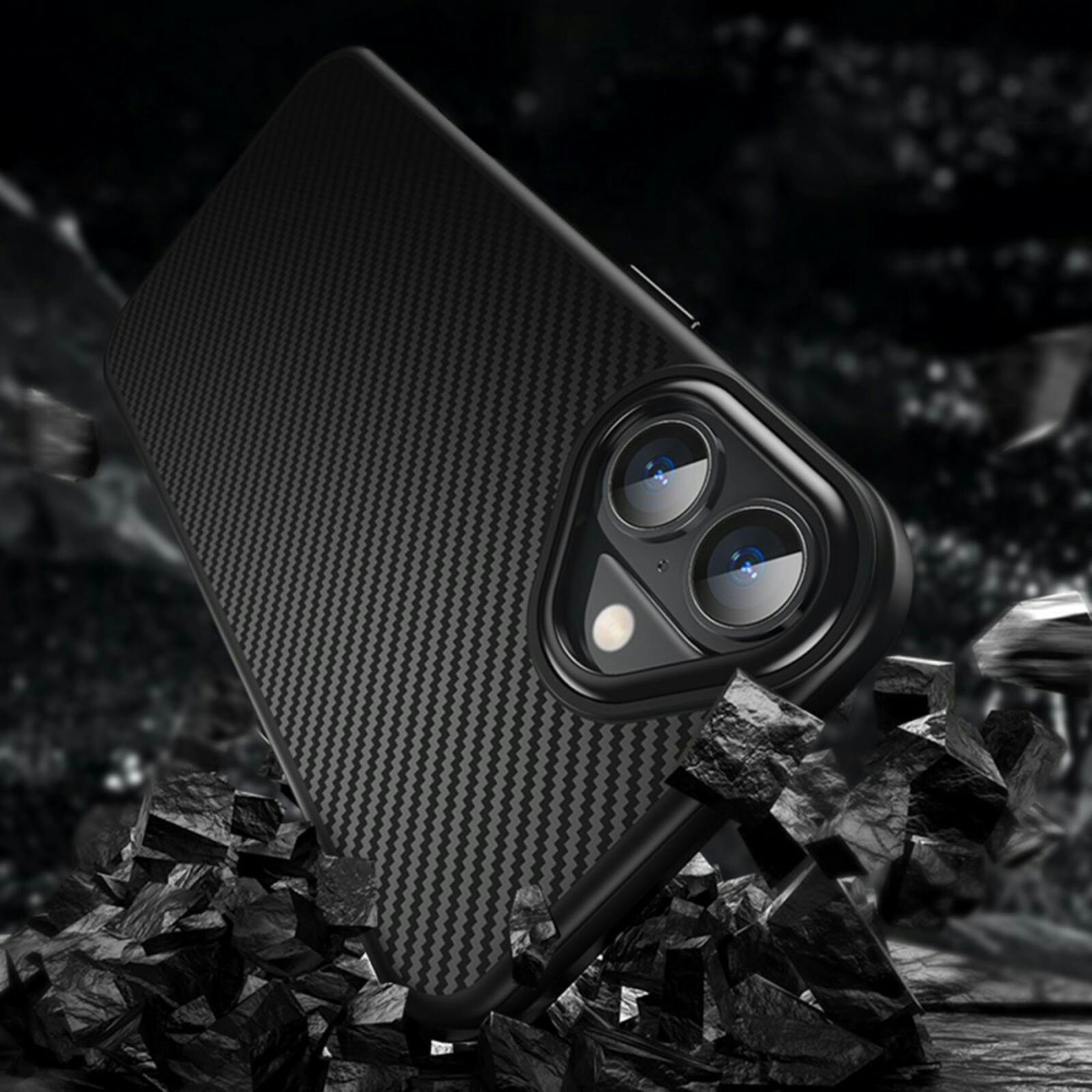 Mocaa iPhone 16 Plus Slim Carbon Pantser MagSafe Case Zwart