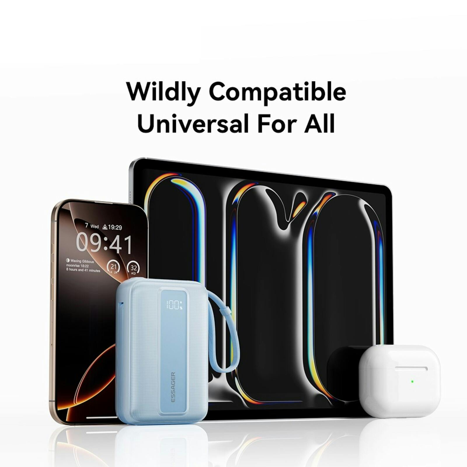 Essager Quick Charge Compact Powerbank met Kabels Blauw 10.000 mAh