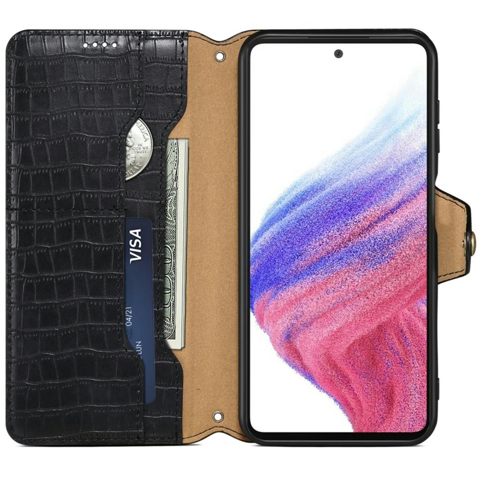 Comfycase Samsung Galaxy S24 Bookcase Hoesje Krokodillenleer Zwart