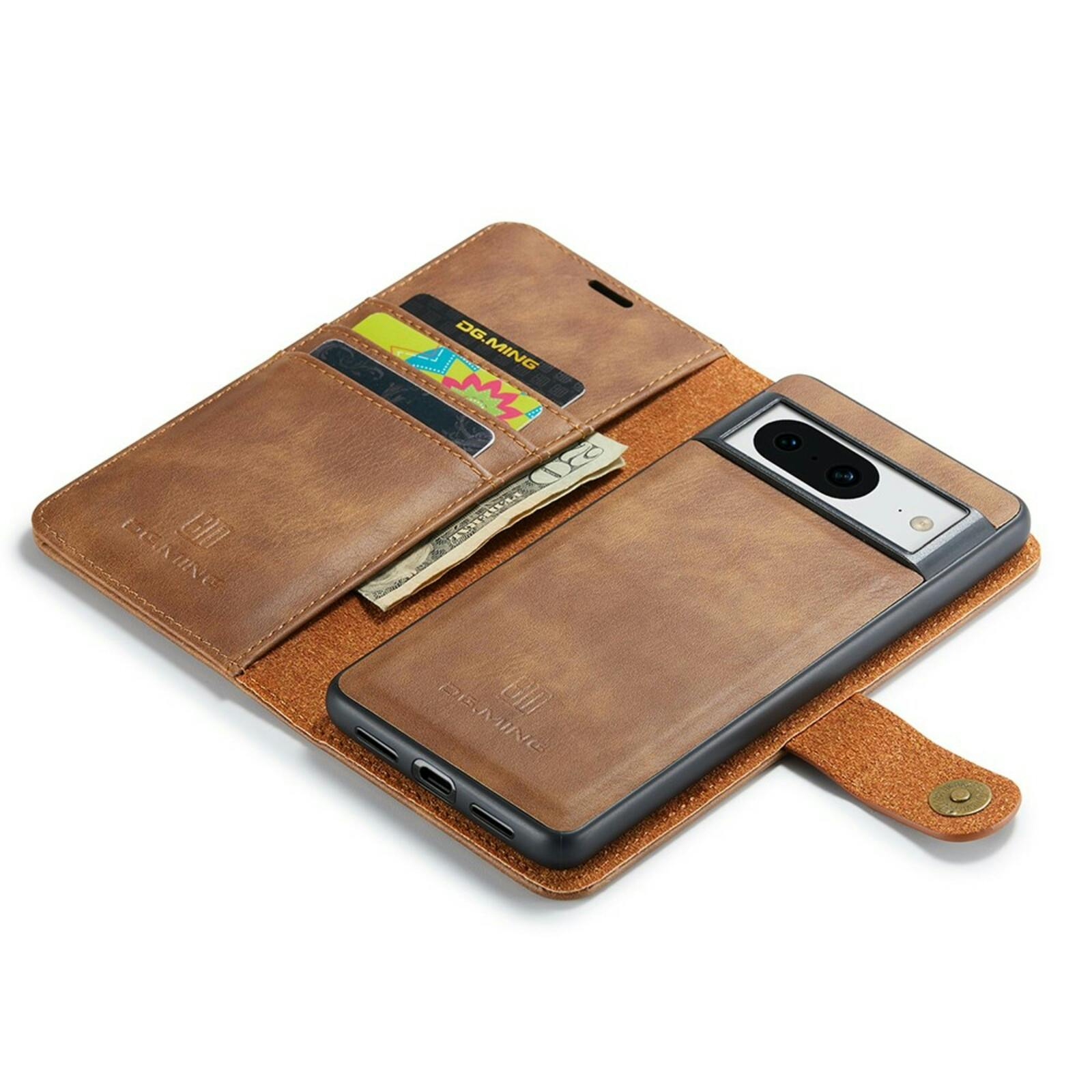 DG.MING Google Pixel 8 Lederen 2-in-1 Wallet Hoesje Bruin