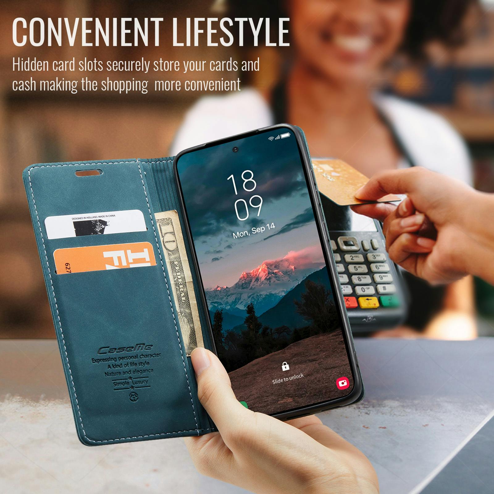 Caseme Samsung Galaxy S26 Plus Business Bookcase Hoesje Blauw