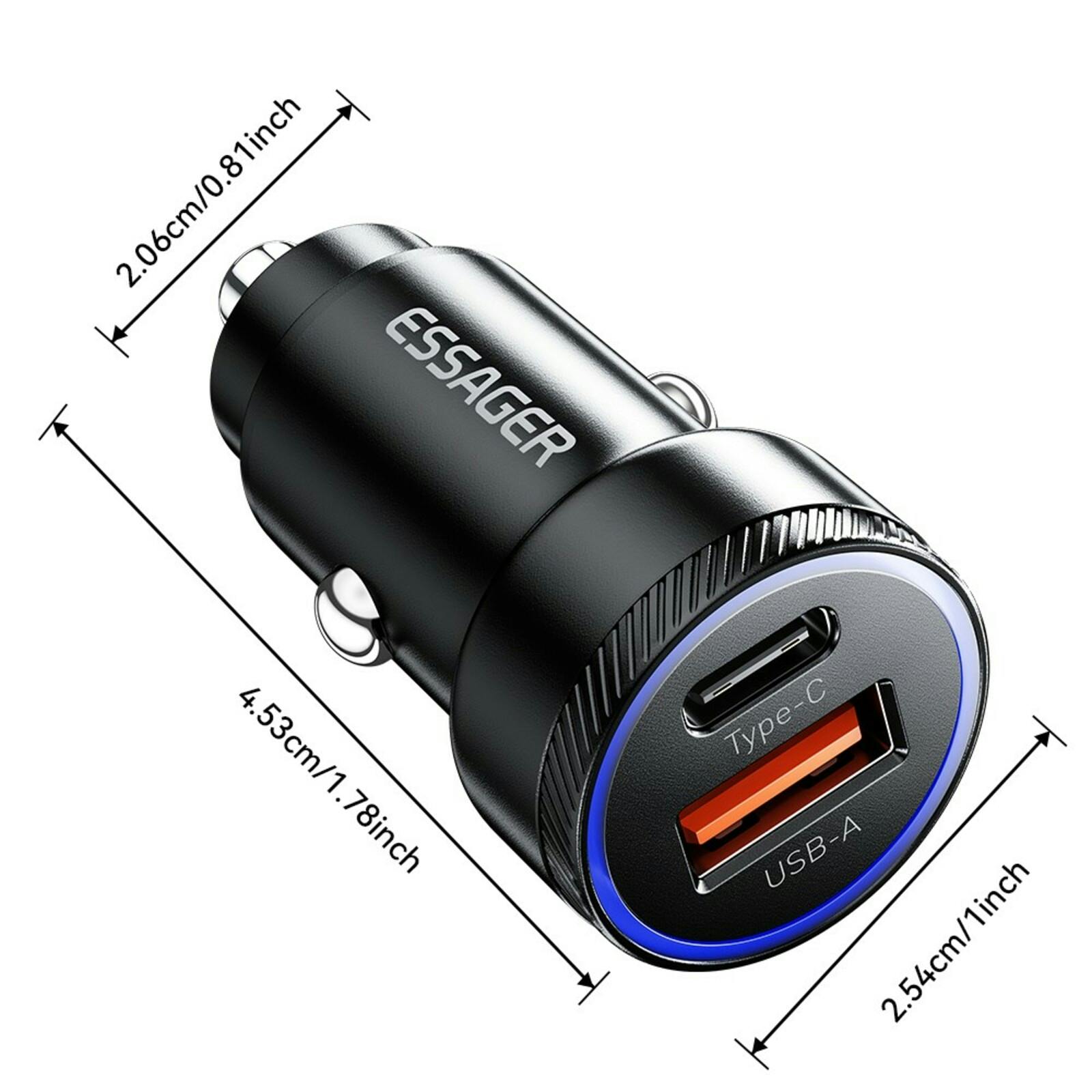 Essager Plug and Charge 54W Autolader USB en USB-C Zwart