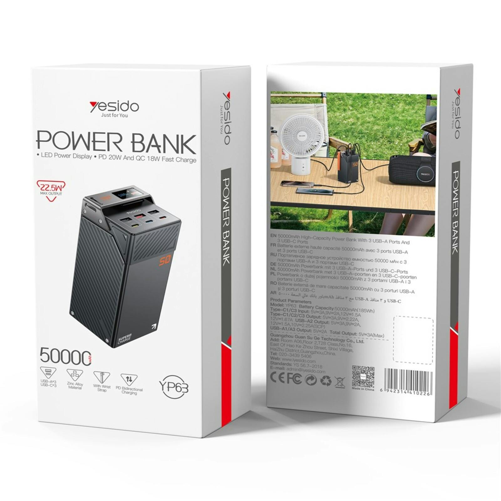 Yesido Supercharge 50.000mAh Power Station Zwart 50.000 mAh