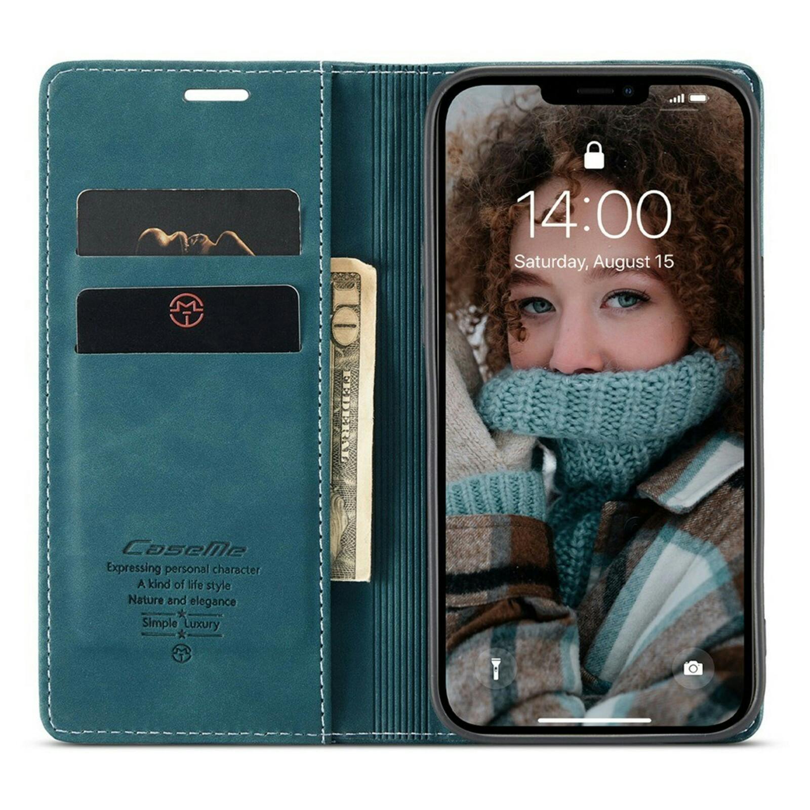 Caseme iPhone 13 Business Wallet Bookcase Hoesje Blauw