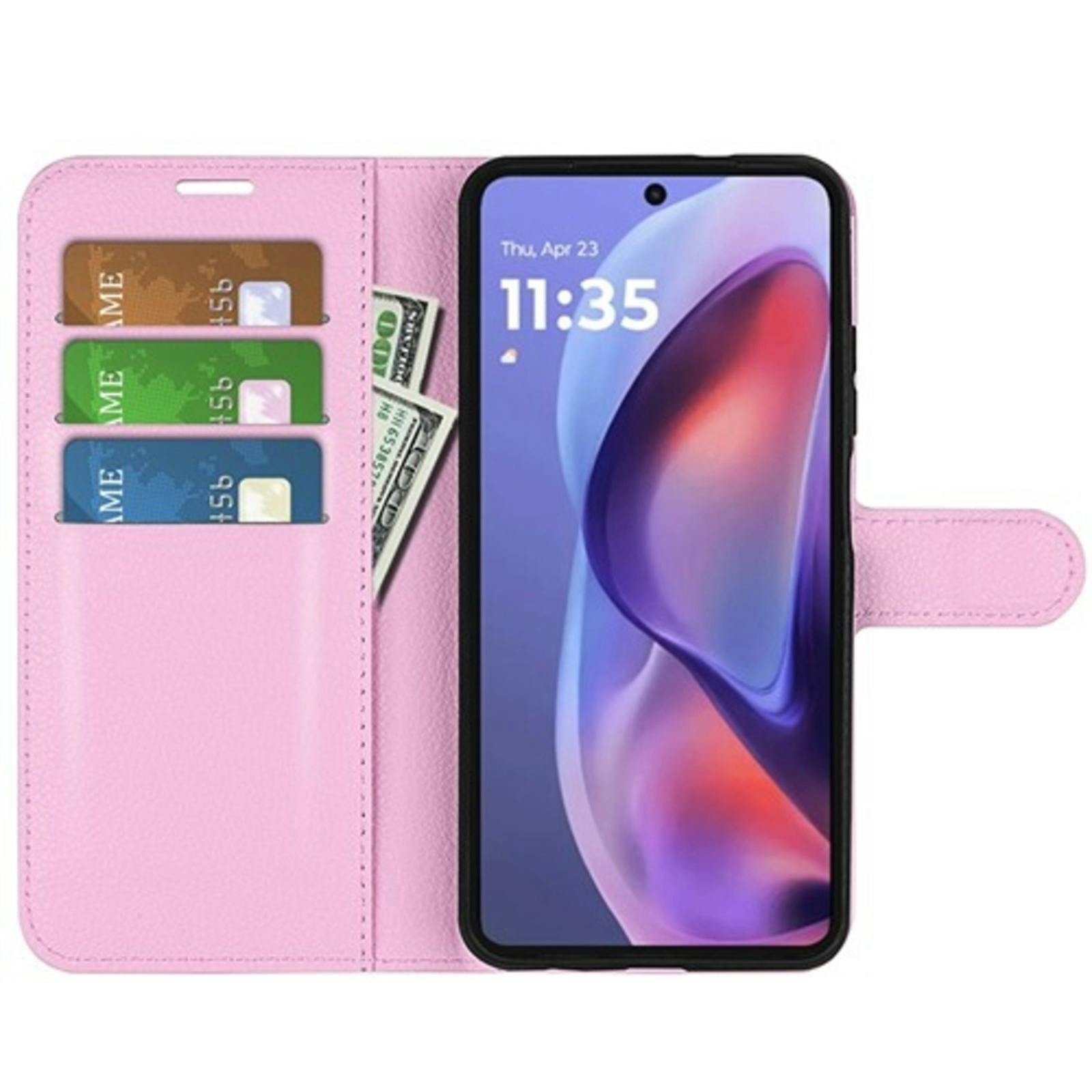 Mocaa Motorola Moto E15 4G Slim-Fit Bookcase Roze