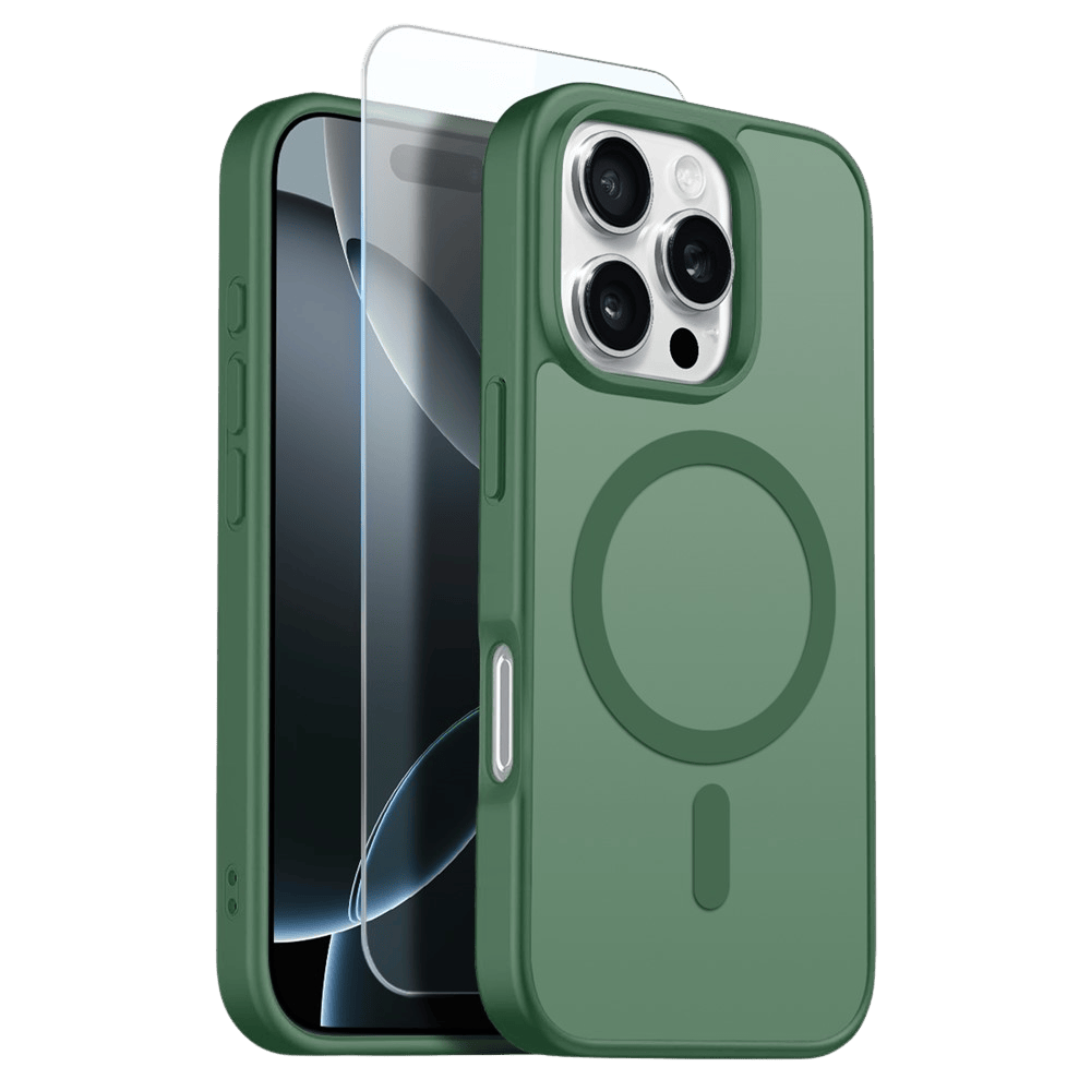 Northjo 2-in-1 iPhone 16 Pro Hoesje – Shockproof, MagSafe + Screenprotector Groen