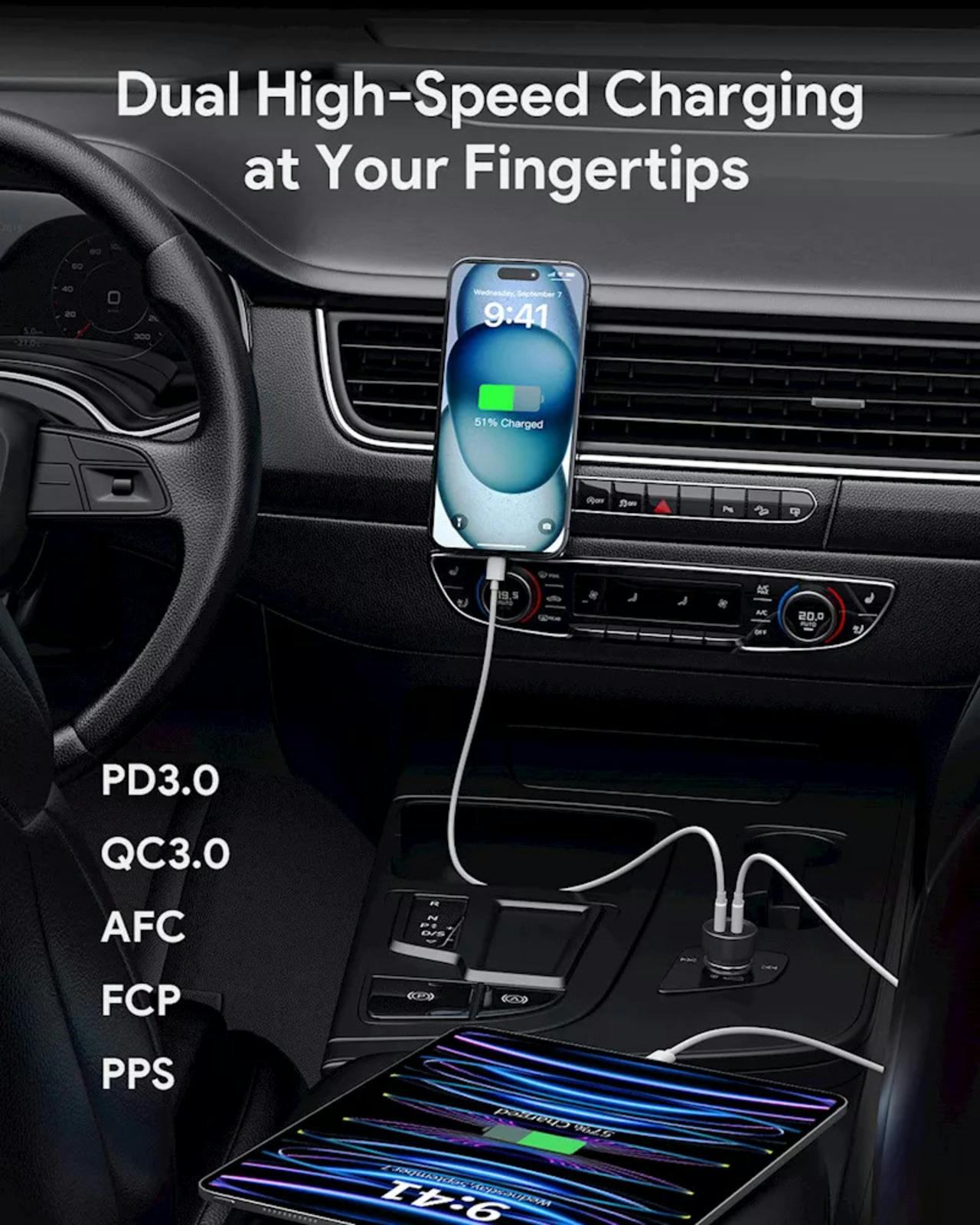 Aukey 65W 2-poort Autolader Zwart