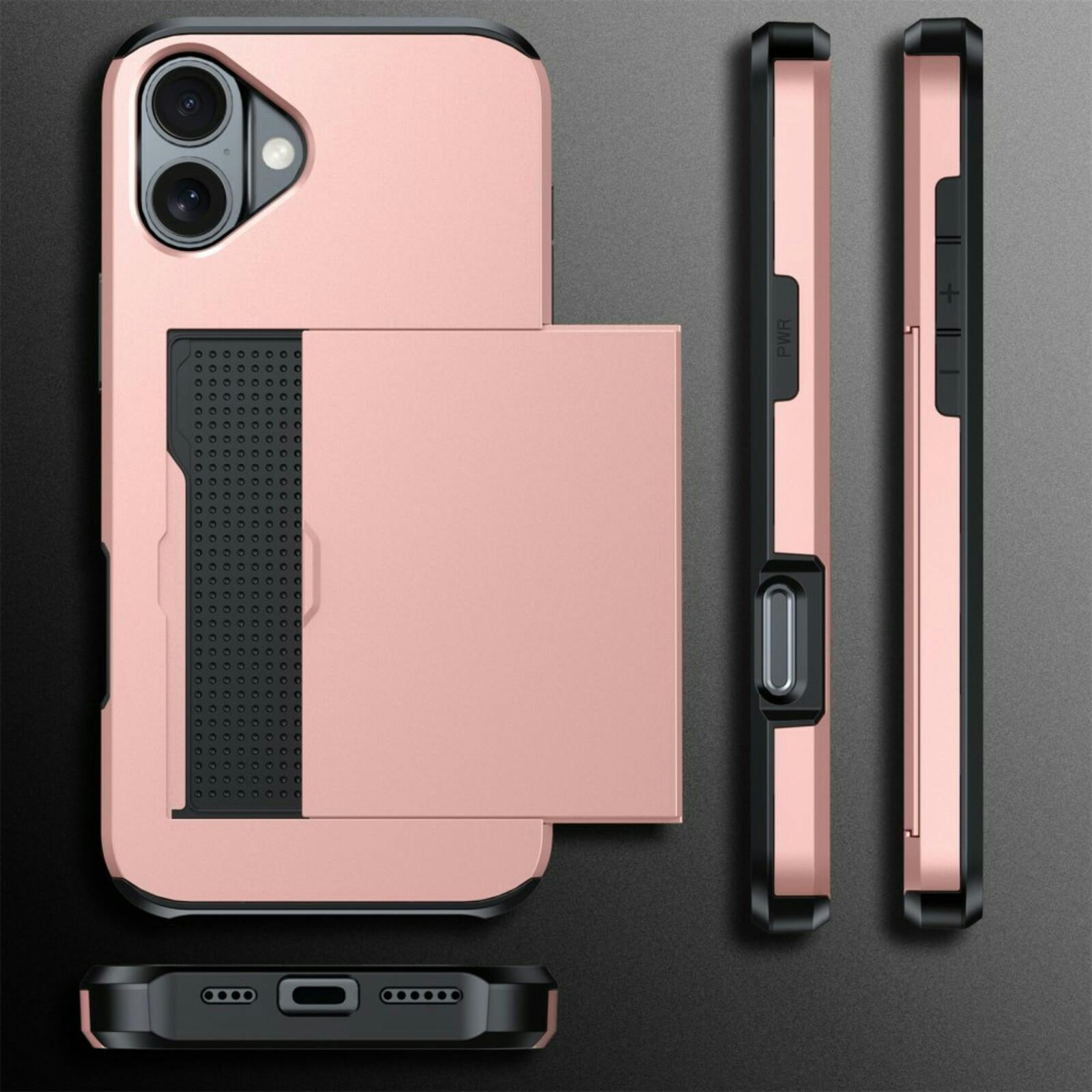 Slide Case Apple iPhone 16 Plus Hoesje met Pashouder Roségoud