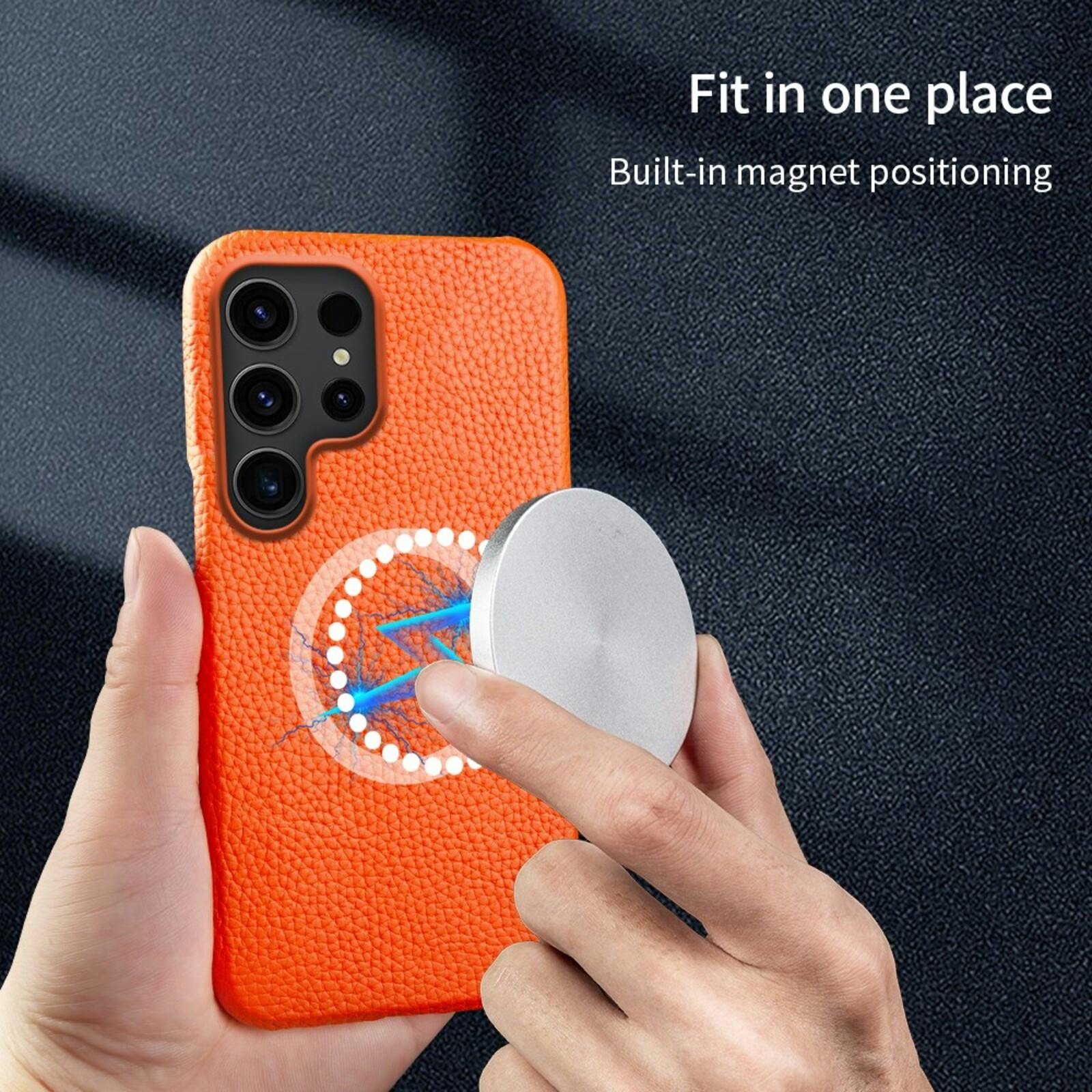 Fashion Samsung Galaxy S26 Ultra Magnetisch Hoesje Echt Leer Blauw