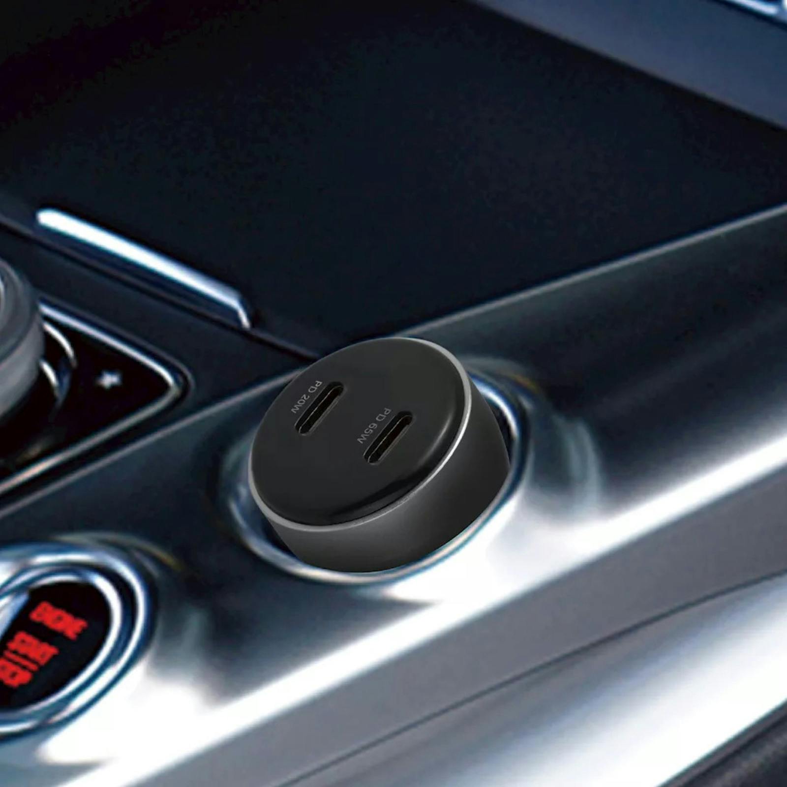 Musthavz 65W 2-poort USB-C Autolader Zwart