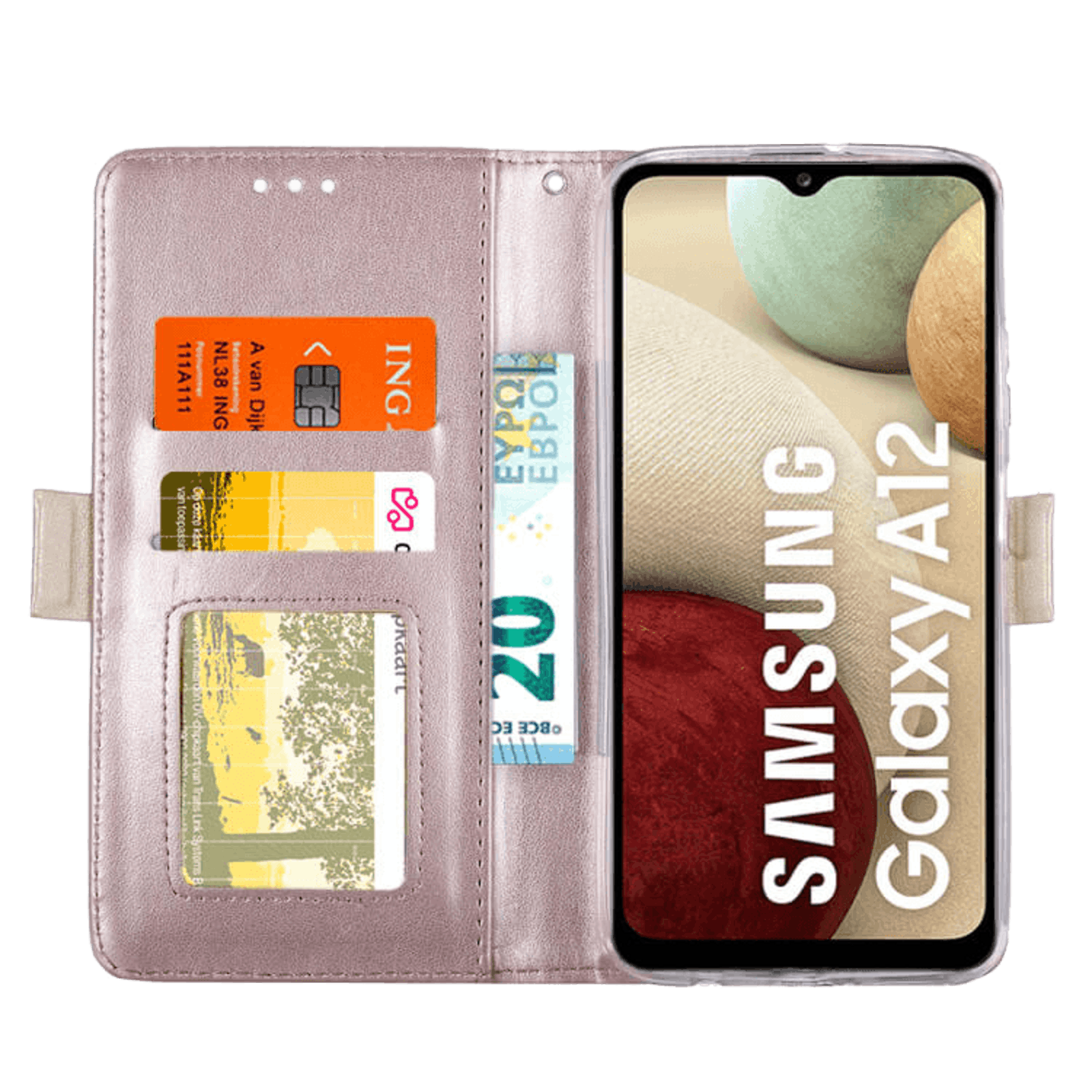 CaseBody Samsung Galaxy A12 Lace Zipper Portemonnee Hoesje Roségoud