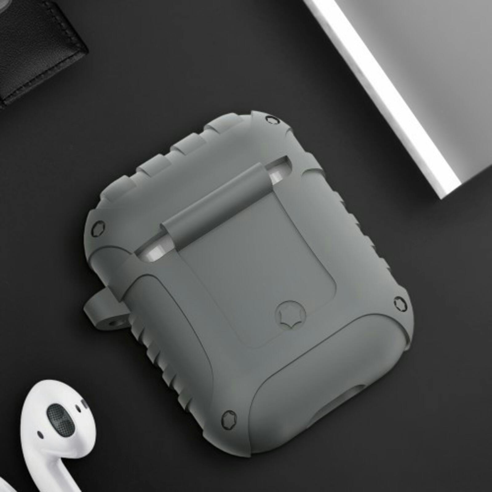Comfycase Shockproof AirPods 1/2 Hoesje met Riemhaak Grijs
