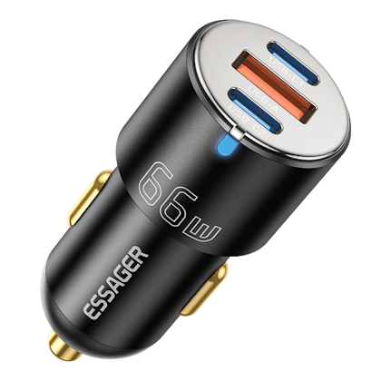 Essager Fast Charge 66W Autolader USB-C en USB-A 3-Poorts Zwart