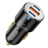 Essager Fast Charge 66W Autolader USB-C en USB-A 3-Poorts Zwart