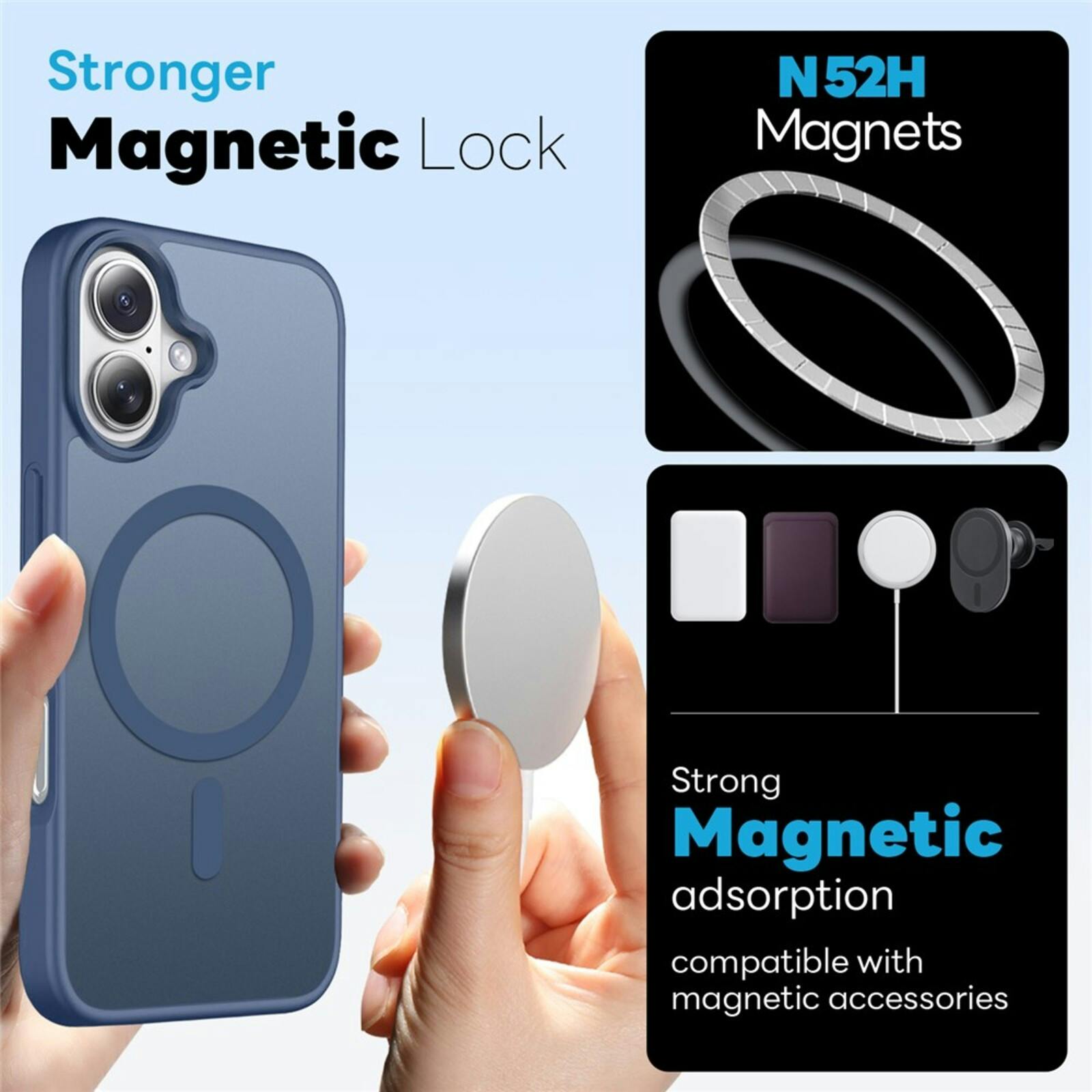 Northjo 2-in-1 iPhone 17 Hoesje – Shockproof, MagSafe + Screenprotector Blauw