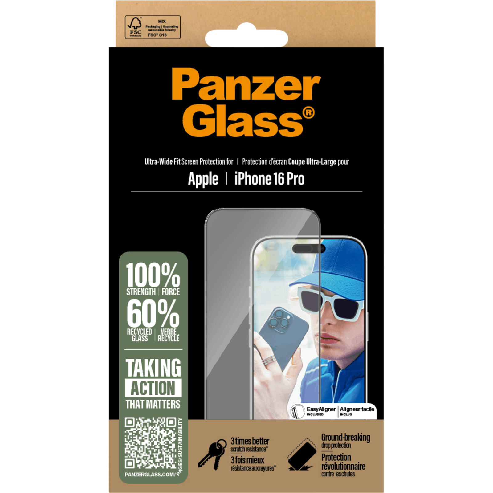 PanzerGlass iPhone 16 Pro Ultra-Wide Fit Screenprotector Transparant