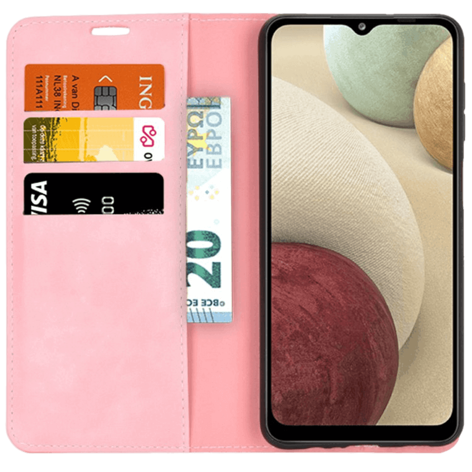 Mocaa Samsung Galaxy A12 Magnetisch Slim Fit Bookcase Hoesje Roze
