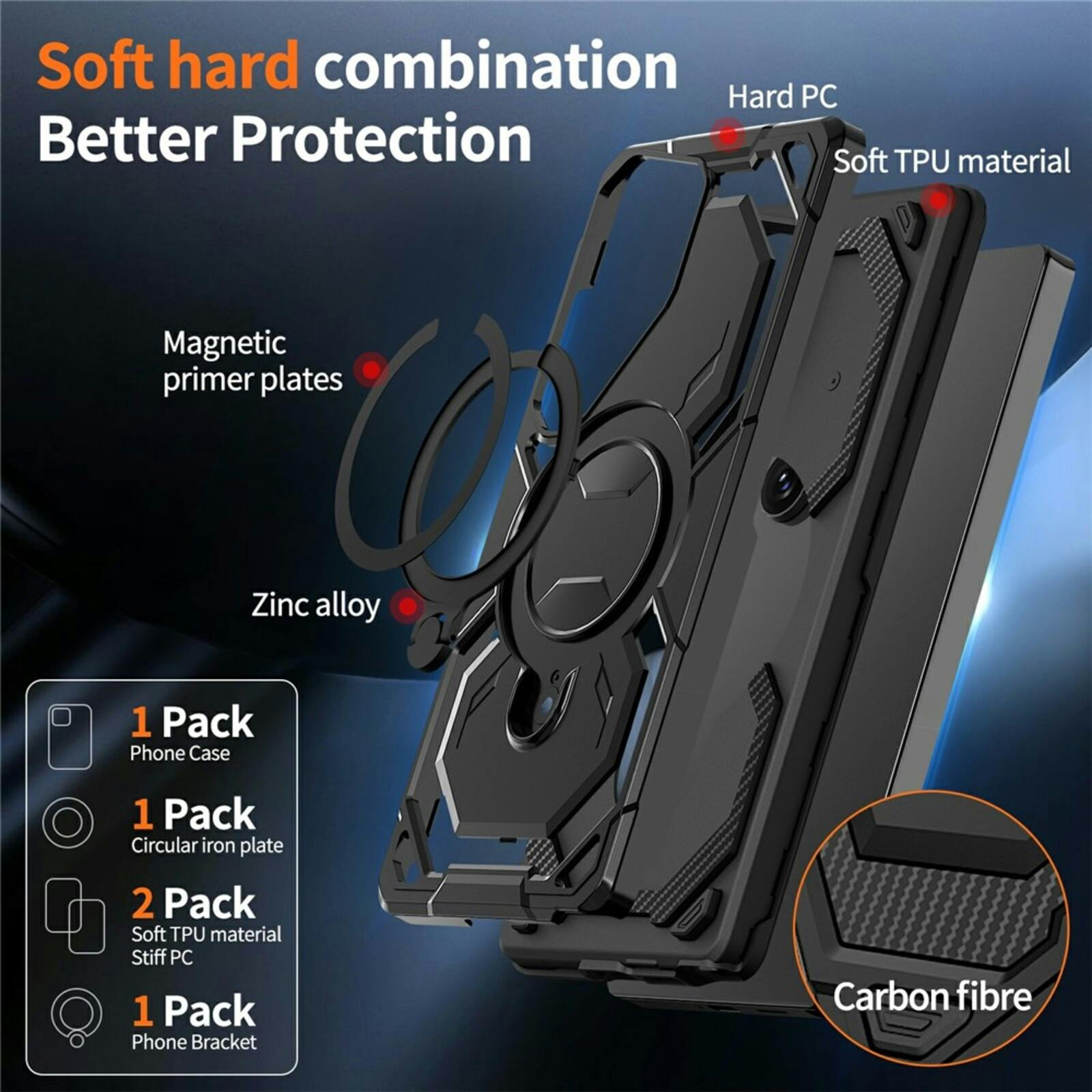 CaseBody Samsung Galaxy S26 Ultra Magnetic Kickstand Ring Hoesje Zwart
