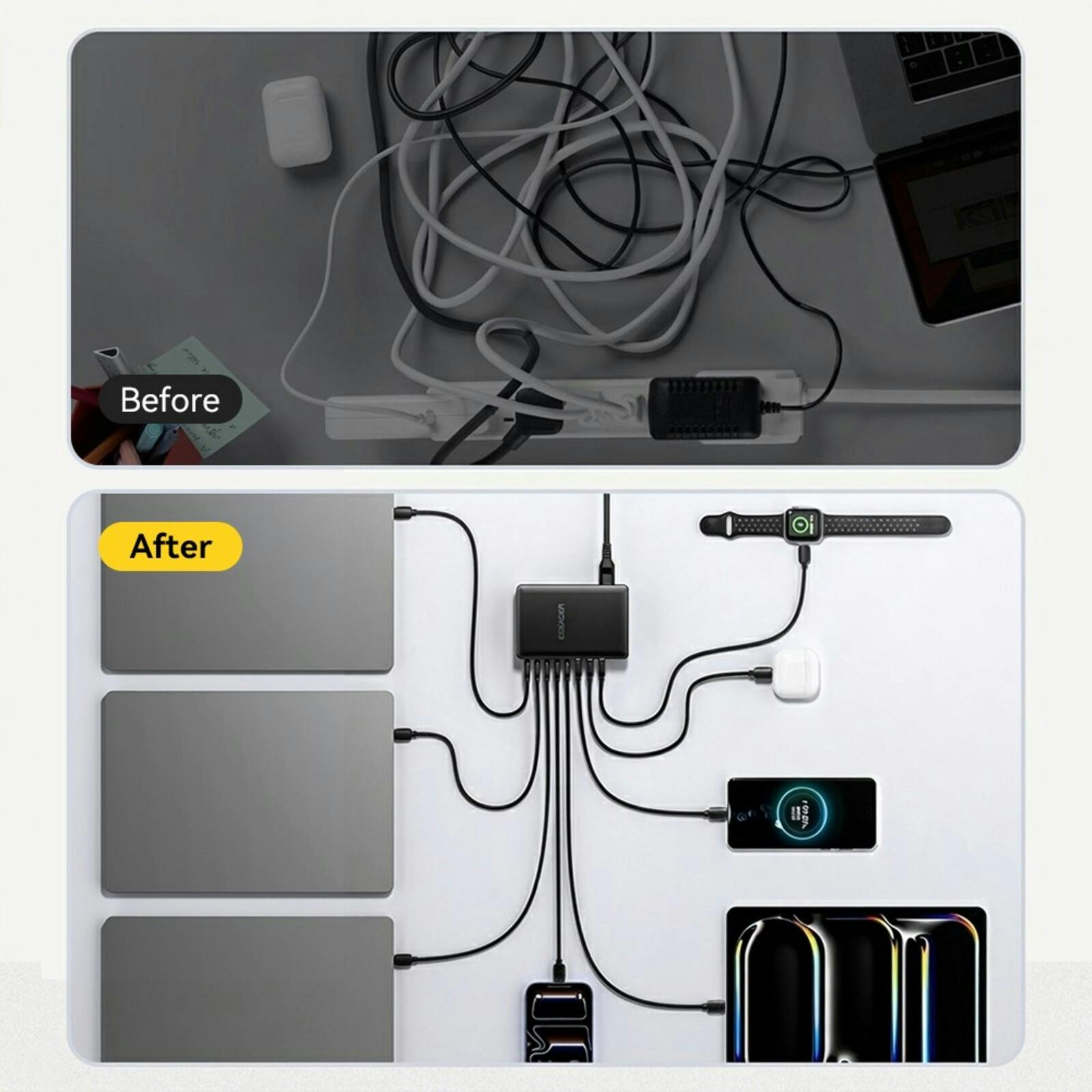 Essager 100W 5 USB-C + 3 USB-A Fast Charger Zwart