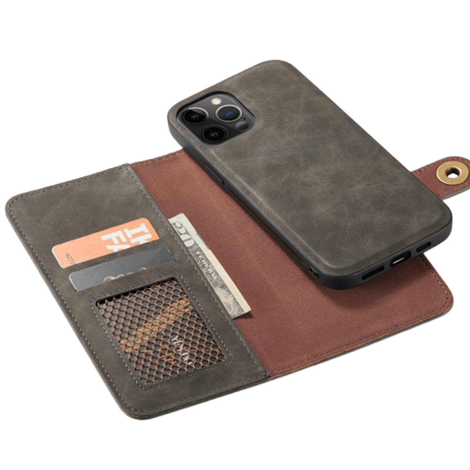 Mocaa iPhone 12 Pro Max Vintage 2-in-1 Wallet Hoesje Grijs