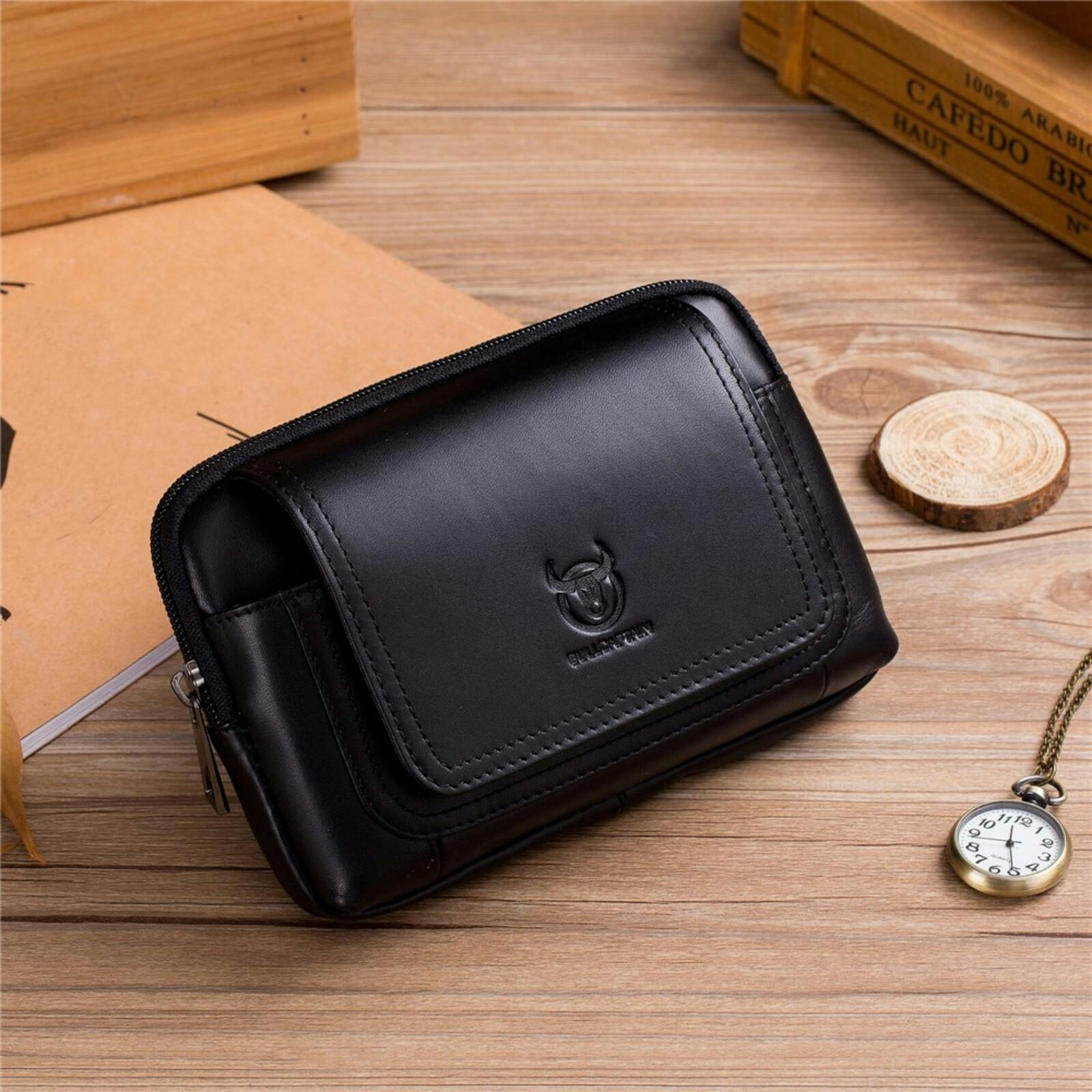 Bullcaptain Horizontal Leather Smartphone Pouch Zwart L