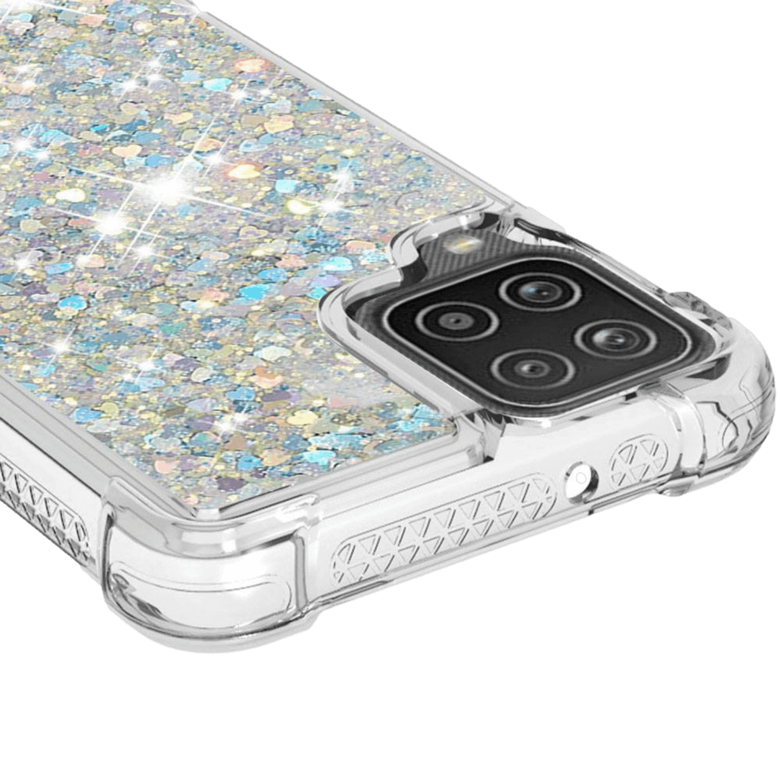 Mocaa Samsung Galaxy A12 Valbestendig Glitter Hoesje Zilver