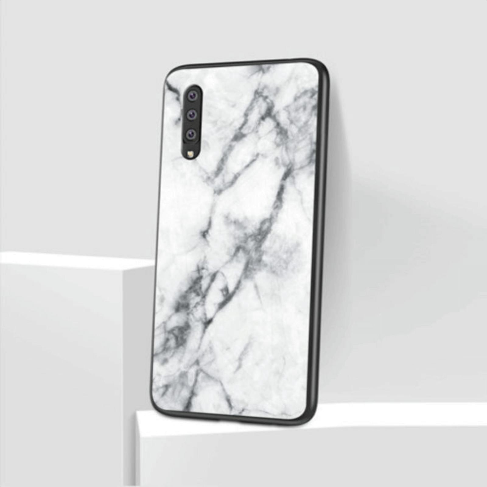 CaseBody Samsung Galaxy A50 Marble Glass Hoesje Gehard Glas Wit