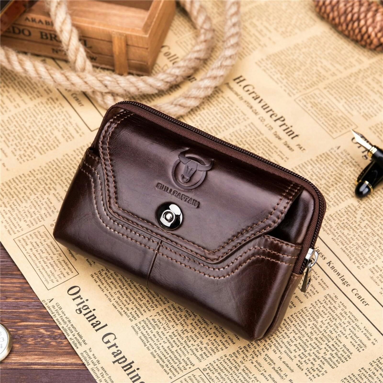 Bullcaptain Horizontal Leather Smartphone Pouch Bruin XL