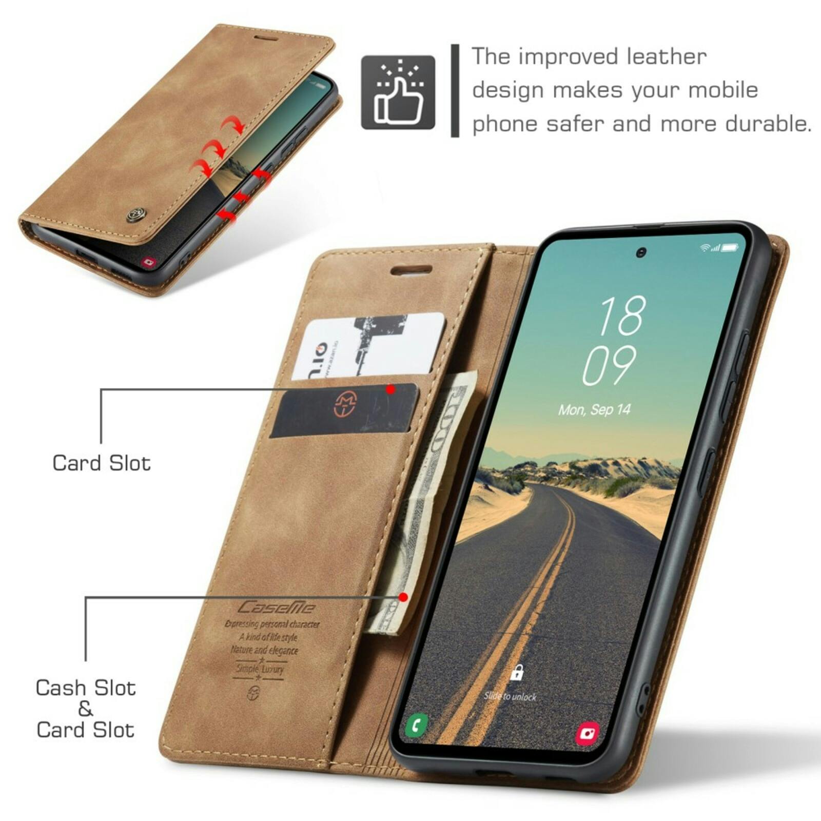 Caseme Samsung S23 FE Business Bookcase Hoesje Bruin