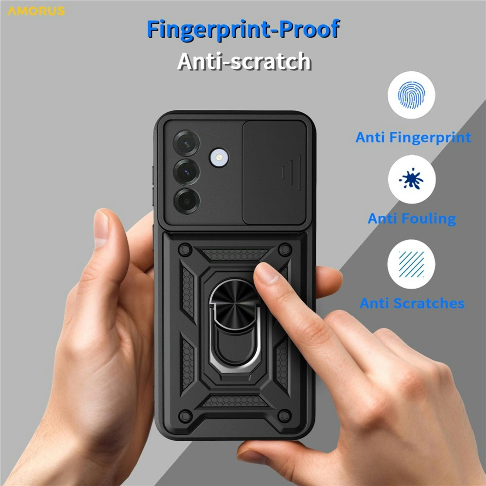 Amorus Samsung Galaxy A27 Shield Case met Camera-slider Zwart
