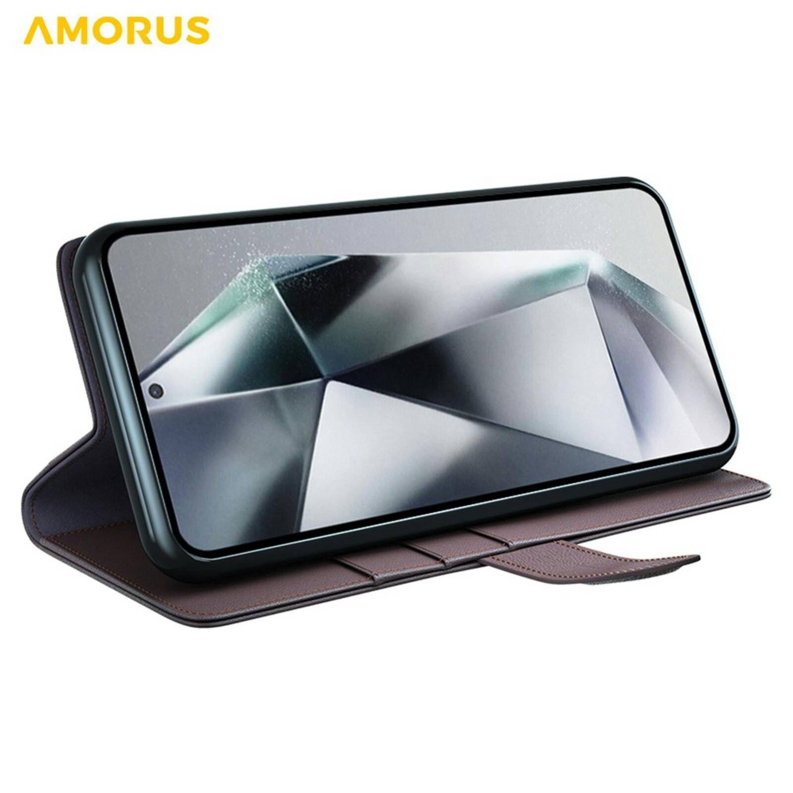 Amorus Samsung Galaxy S26 Ultra Luxe Lederen Bookcase Bruin