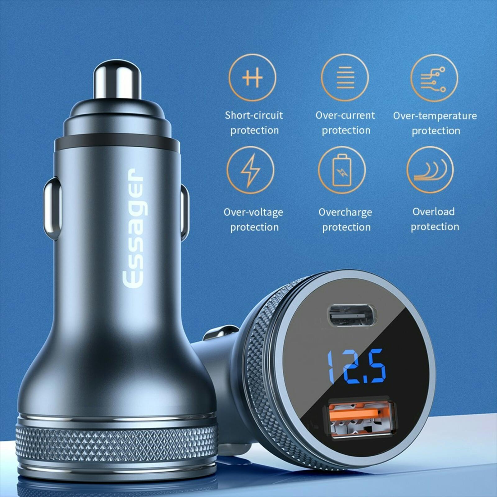 Essager Power Delivery 36W Autolader USB-C en USB-A Zwart