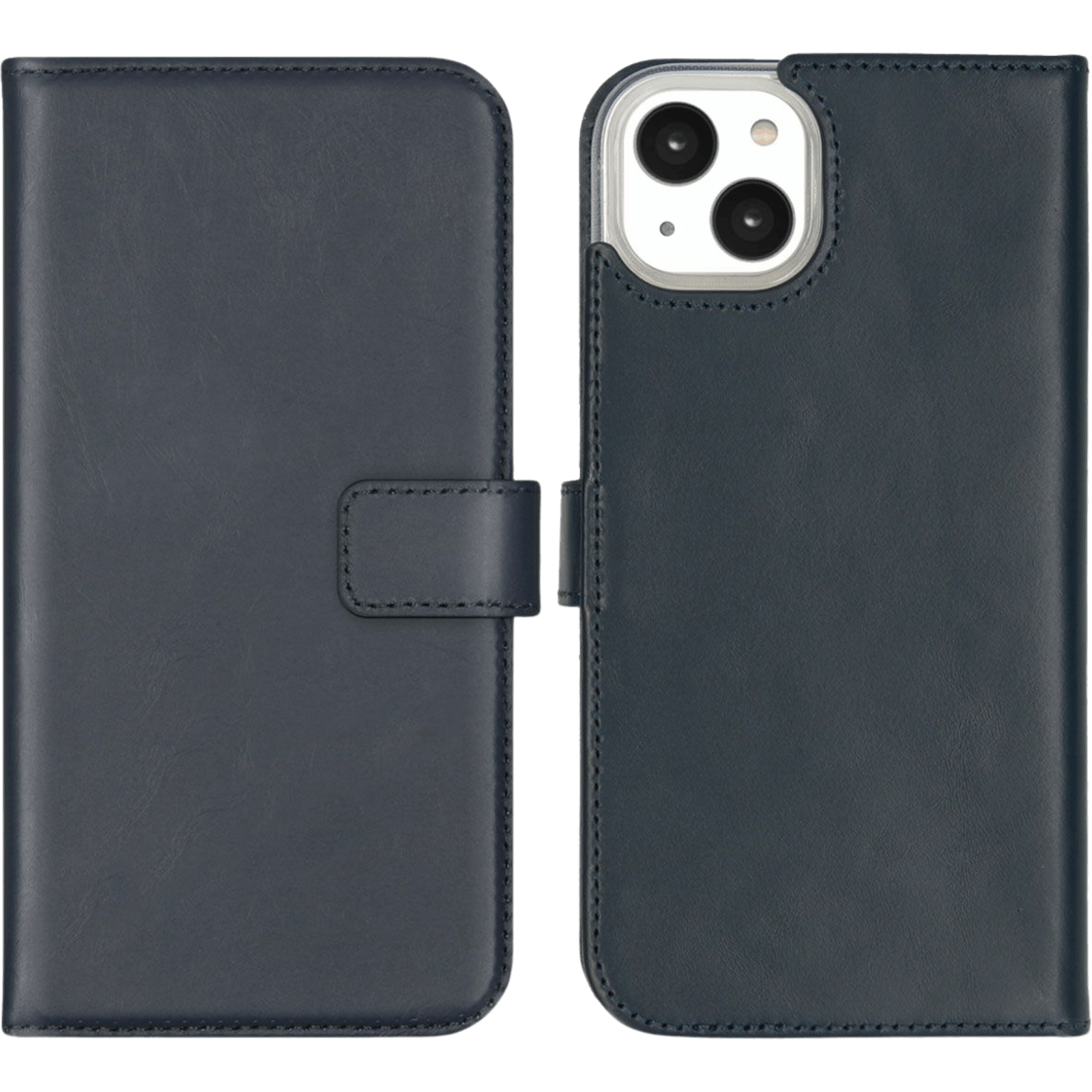 Selencia iPhone 14 Plus Leren Portemonnee Hoesje Blauw - Voorkant