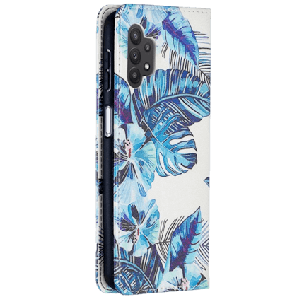 Mocaa Samsung Galaxy A32 blue leaf magnetisch bookcase hoesje Meerkleurig