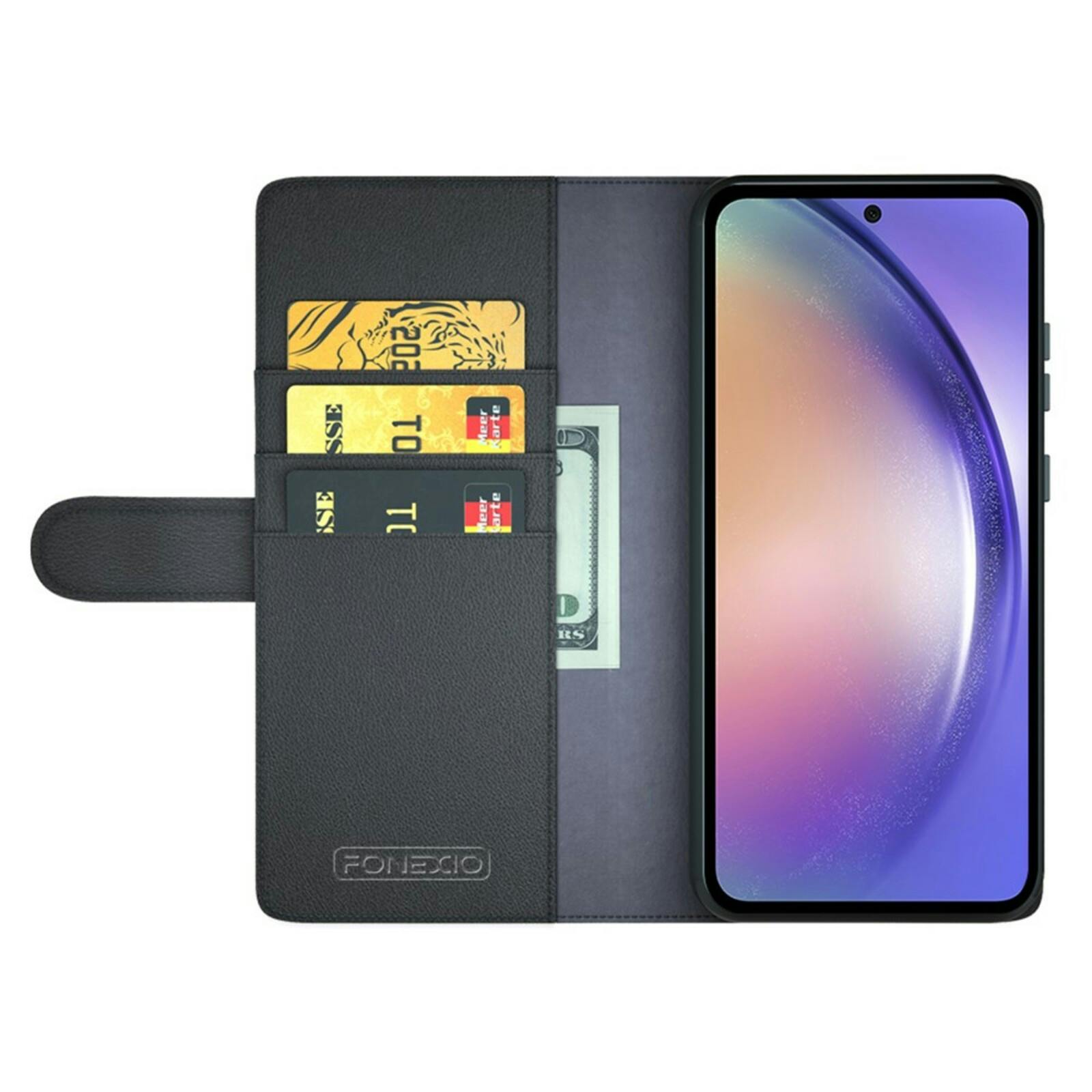 Fonexio Samsung Galaxy A55 Luxe Lederen Book Case Zwart