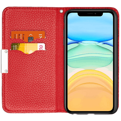 Fashion iPhone 12 (Pro) Litchi Wallet Hoesje Rood