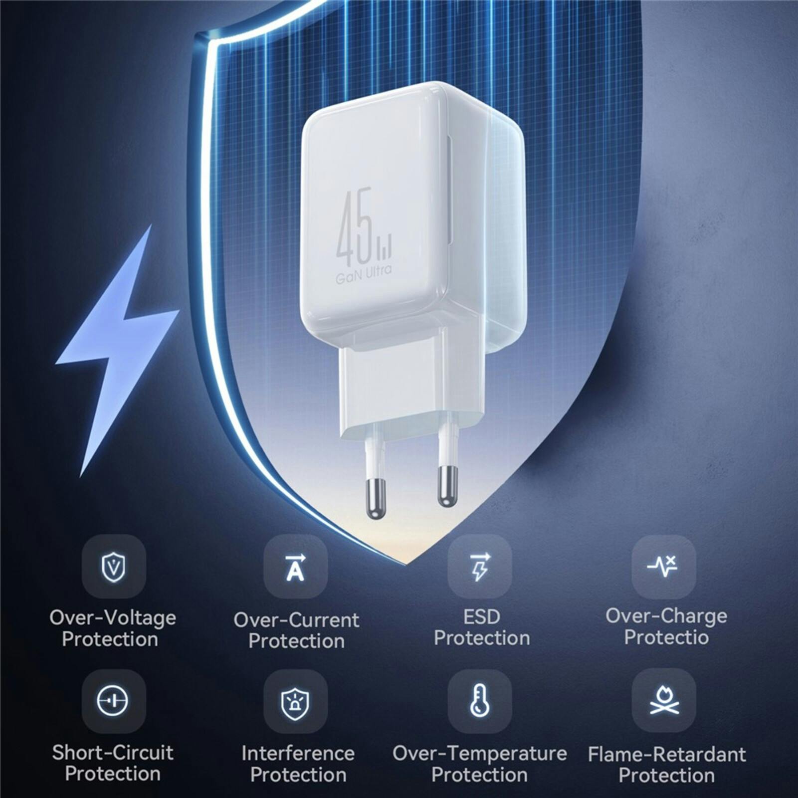 Joyroom 45W Dual-Port GaN Oplader met Ingebouwde Kabel Wit